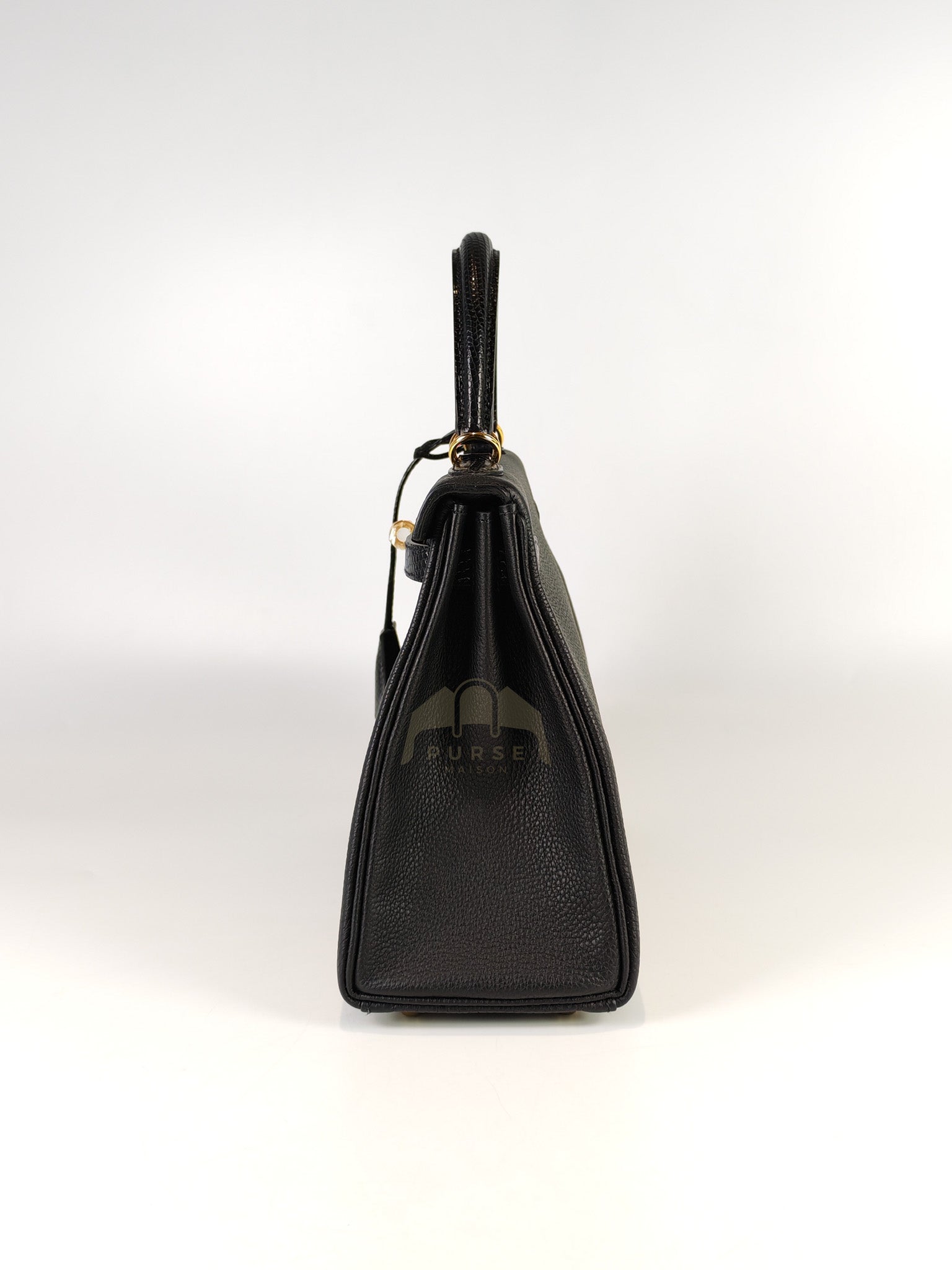 Kelly II 25 Retourne in Noir Togo Leather & Lizard Touch Gold Hardware Stamp B(2023) | Purse Maison Luxury Bags Shop