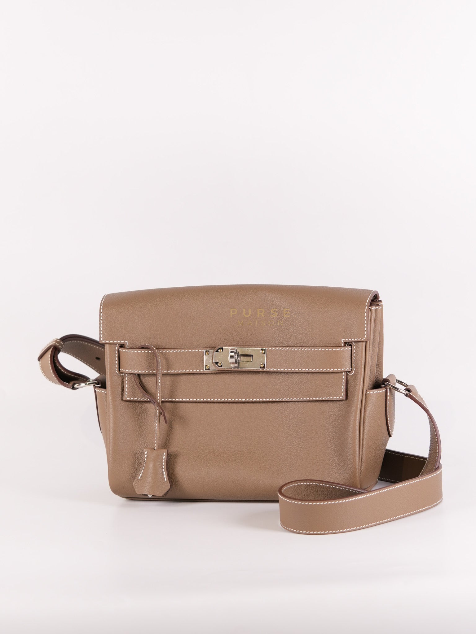 Kelly Messenger PM in Etoupe Evercolor Leather Palladium Hardware Stamp K (2025) | Purse Maison Luxury Bags Shop