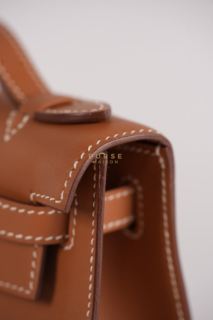 Kelly Pochette in Gold Swift Leather and Gold Hardware Stamp Y (2020) | Purse Maison Luxury Bags Shop