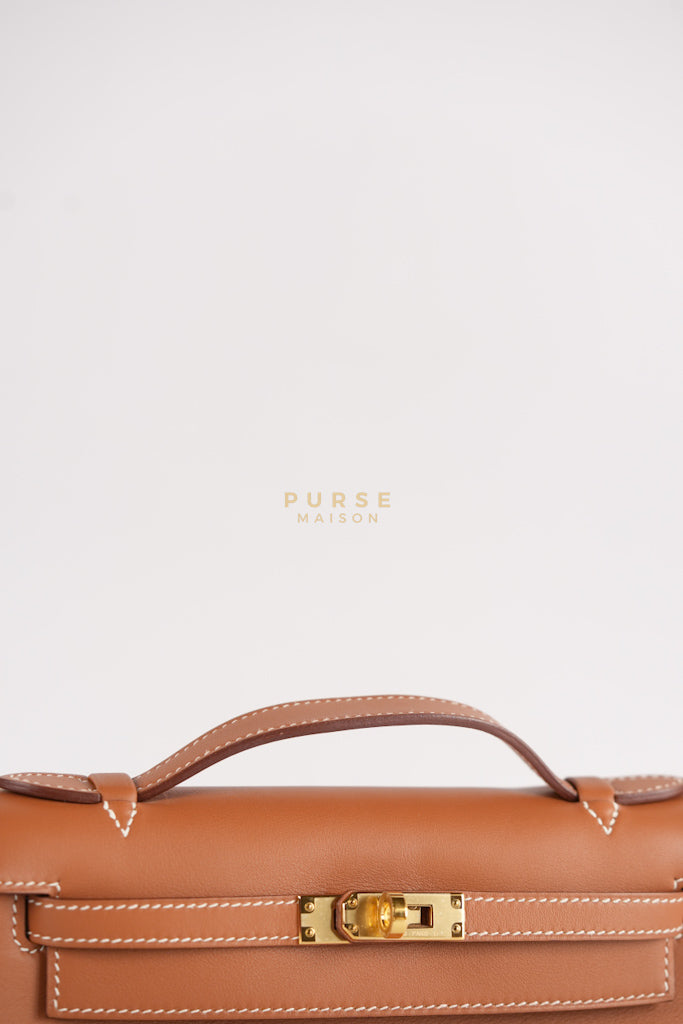 Kelly Pochette in Gold Swift Leather and Gold Hardware Stamp Y (2020) | Purse Maison Luxury Bags Shop