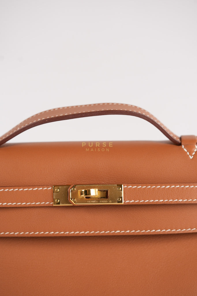 Kelly Pochette in Gold Swift Leather and Gold Hardware Stamp Y (2020) | Purse Maison Luxury Bags Shop