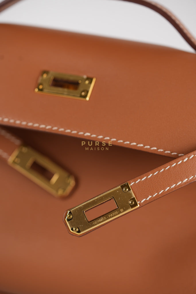 Kelly Pochette in Gold Swift Leather and Gold Hardware Stamp Y (2020) | Purse Maison Luxury Bags Shop