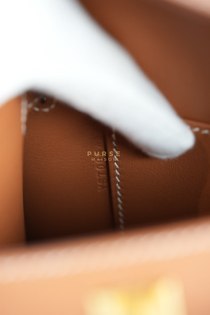 Kelly Pochette in Gold Swift Leather and Gold Hardware Stamp Y (2020) | Purse Maison Luxury Bags Shop