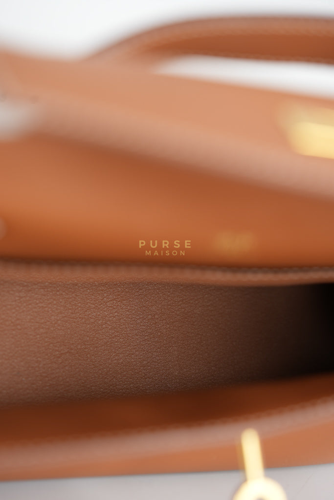 Kelly Pochette in Gold Swift Leather and Gold Hardware Stamp Y (2020) | Purse Maison Luxury Bags Shop