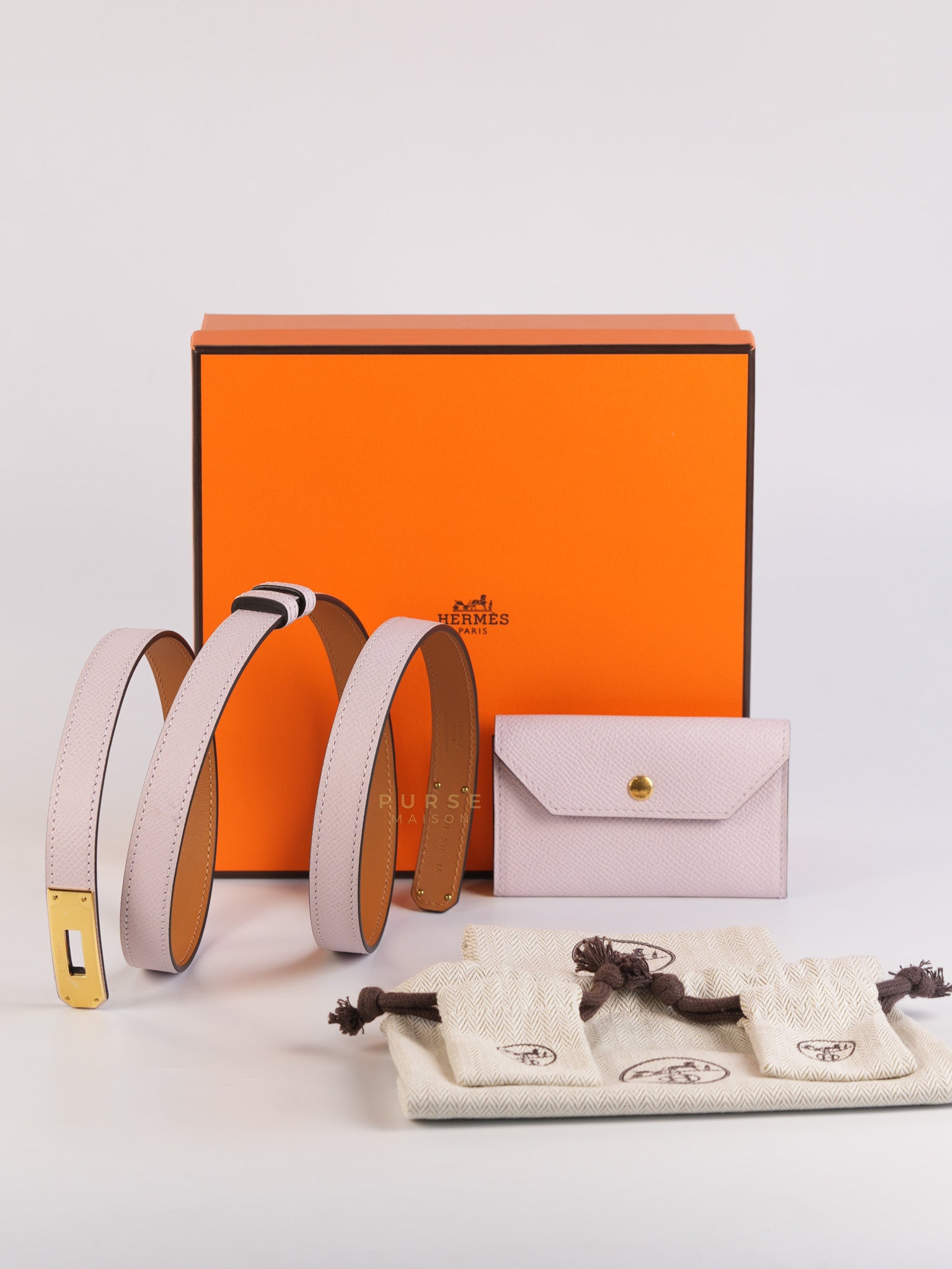 Kelly Pocket Belt Mauve Pale Epsom in Gold Hardware Stamp W (2024) | Purse Maison Luxury Bags Shop