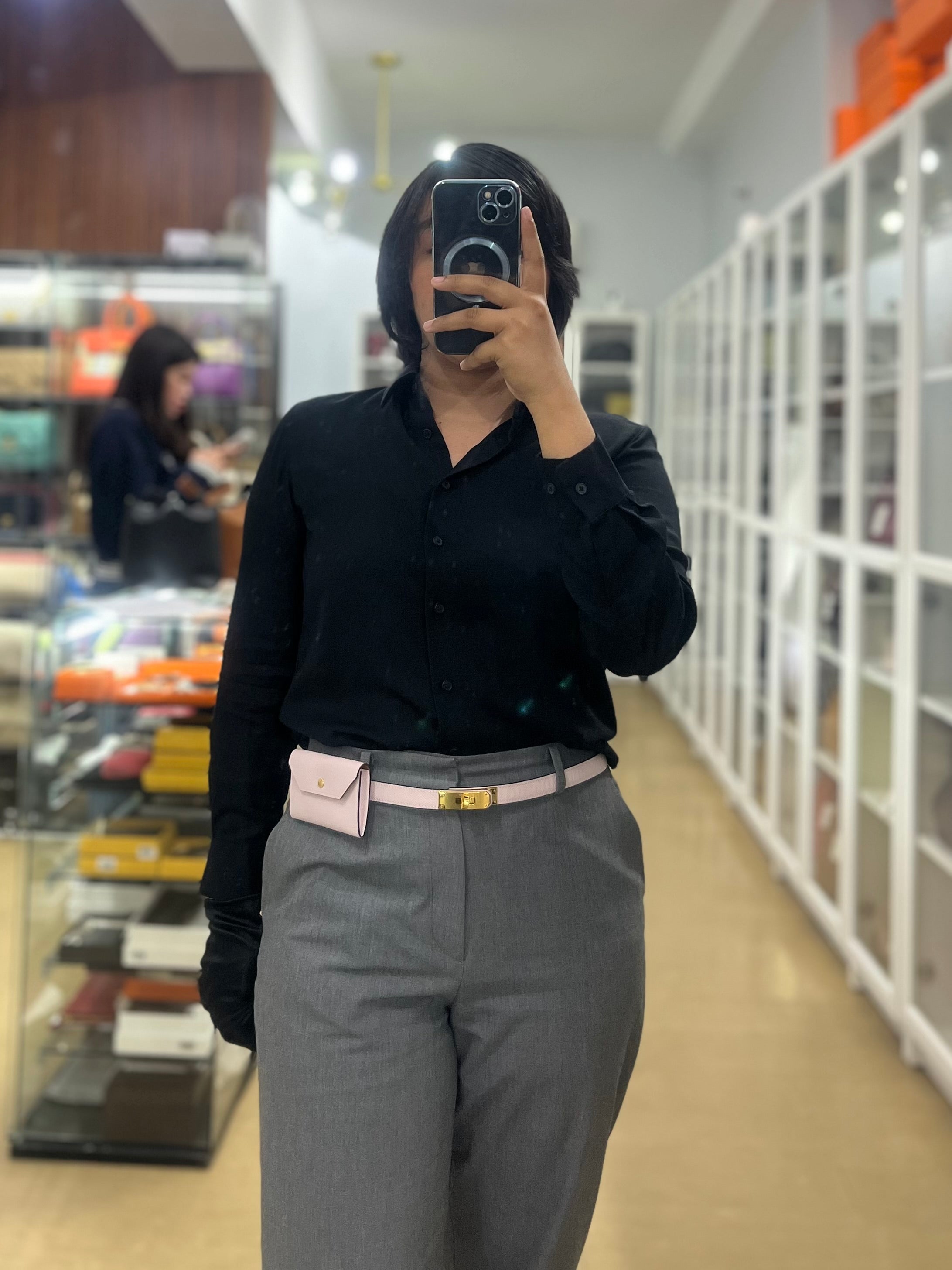 Kelly Pocket Belt Mauve Pale Epsom in Gold Hardware Stamp W (2024) | Purse Maison Luxury Bags Shop