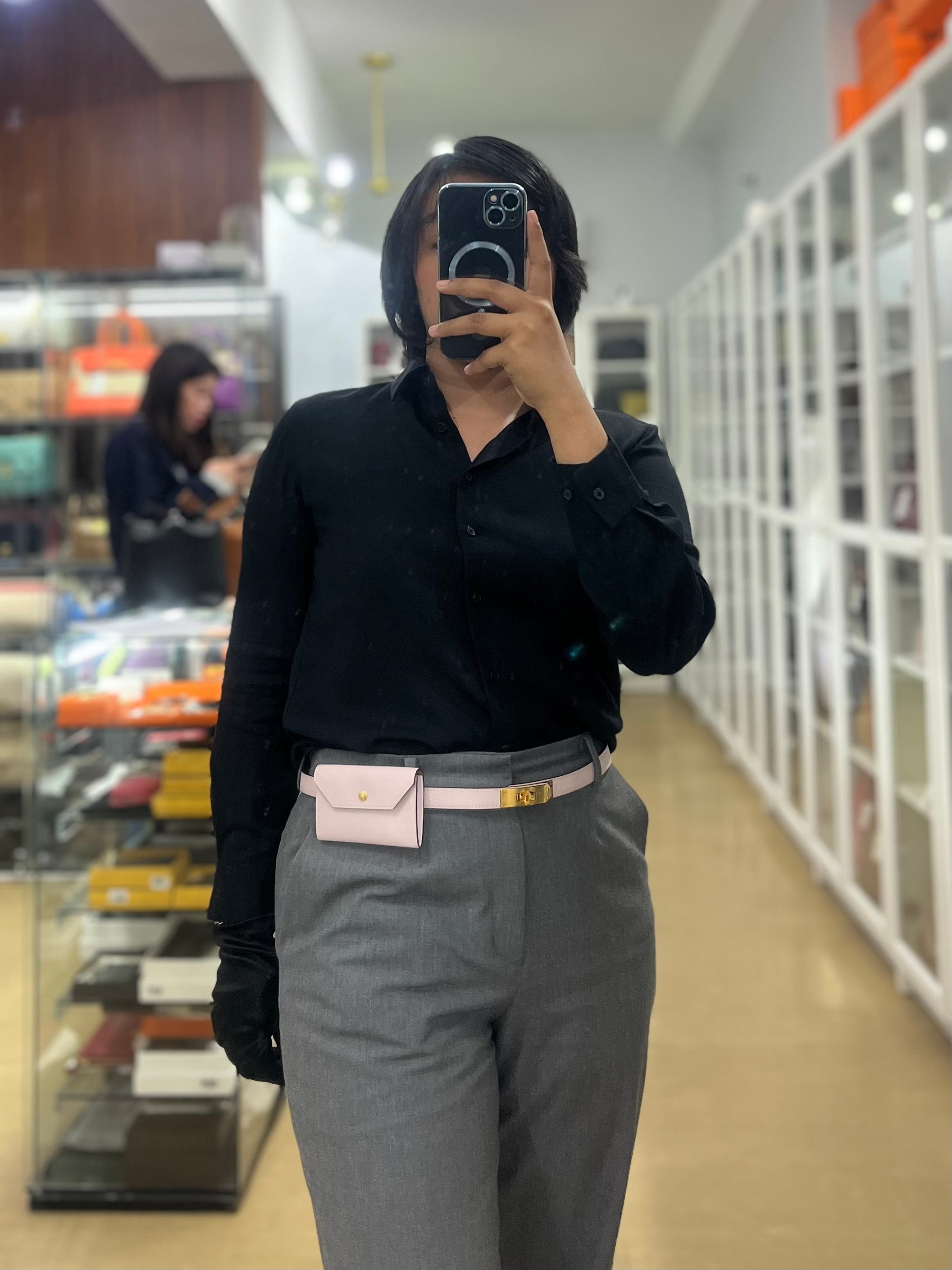 Kelly Pocket Belt Mauve Pale Epsom in Gold Hardware Stamp W (2024) | Purse Maison Luxury Bags Shop