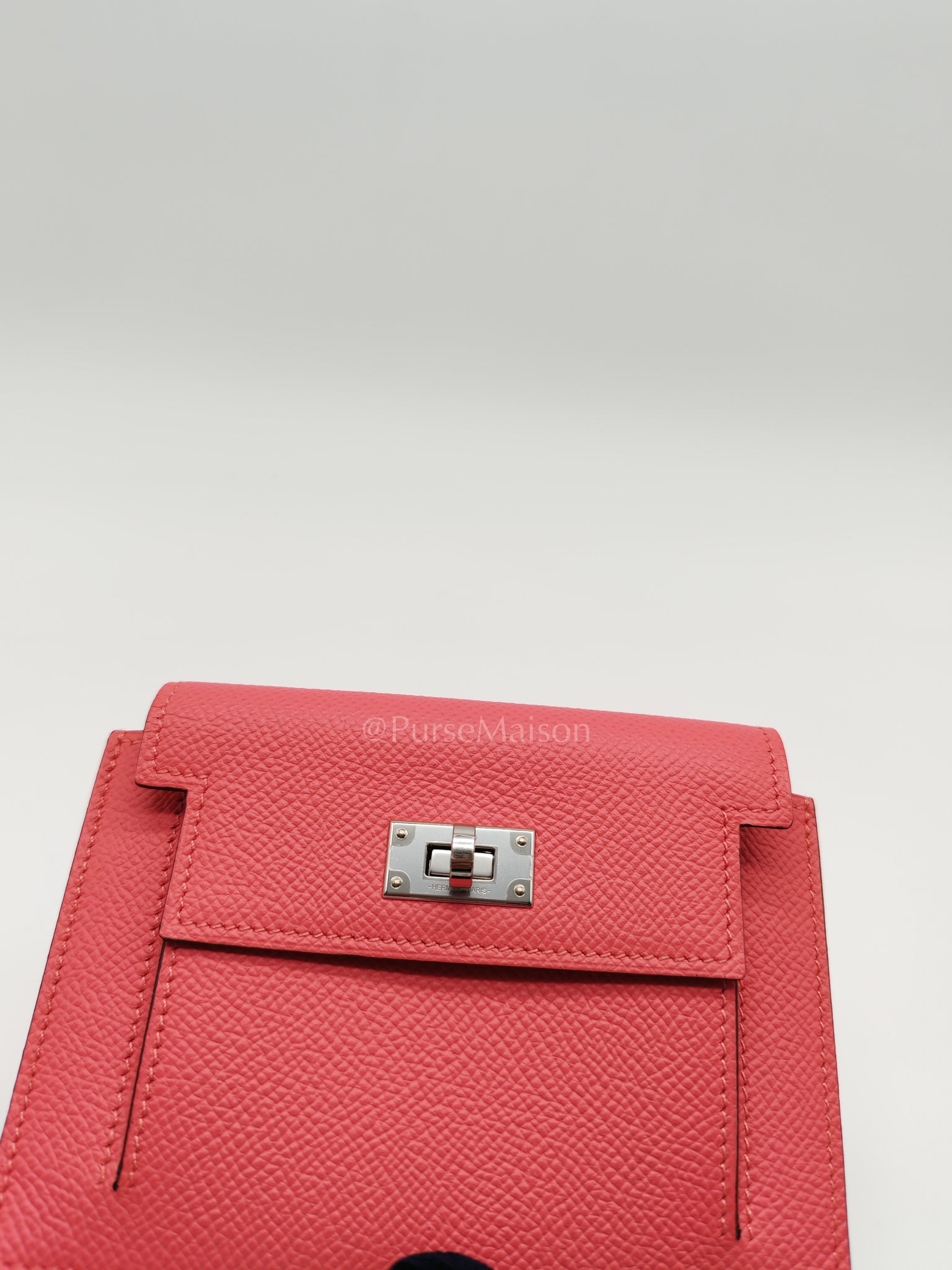 Kelly Pocket Compact Wallet Pink Epsom Leather in Palladium Hardware Stamp Y(2020) | Purse Maison Luxury Bags Shop