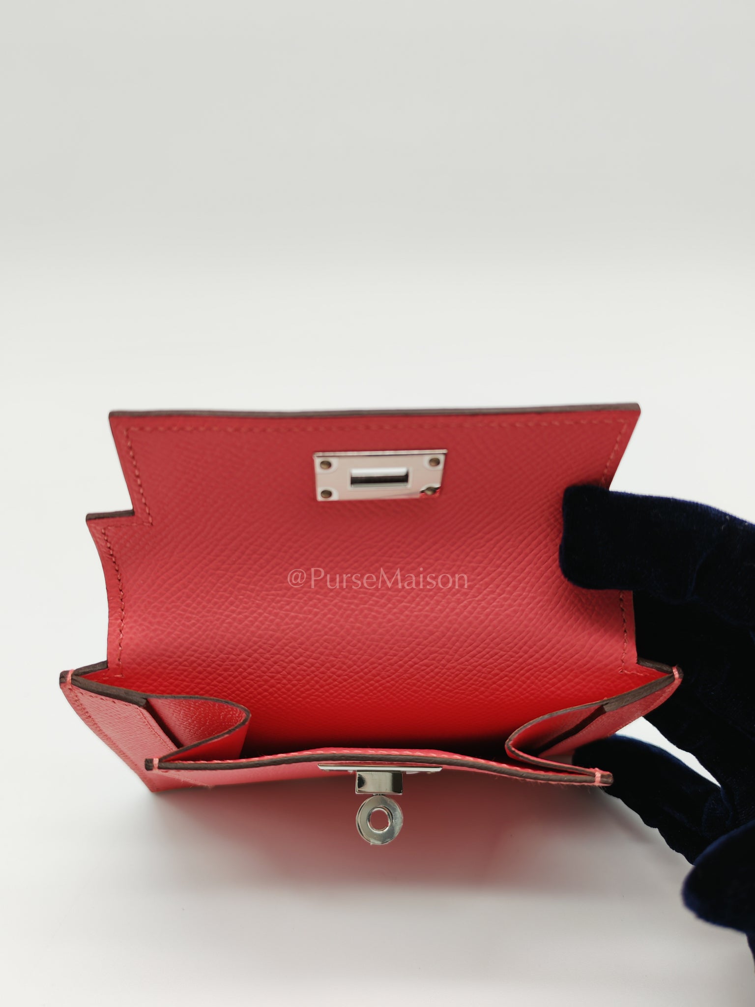 Kelly Pocket Compact Wallet Pink Epsom Leather in Palladium Hardware Stamp Y(2020) | Purse Maison Luxury Bags Shop