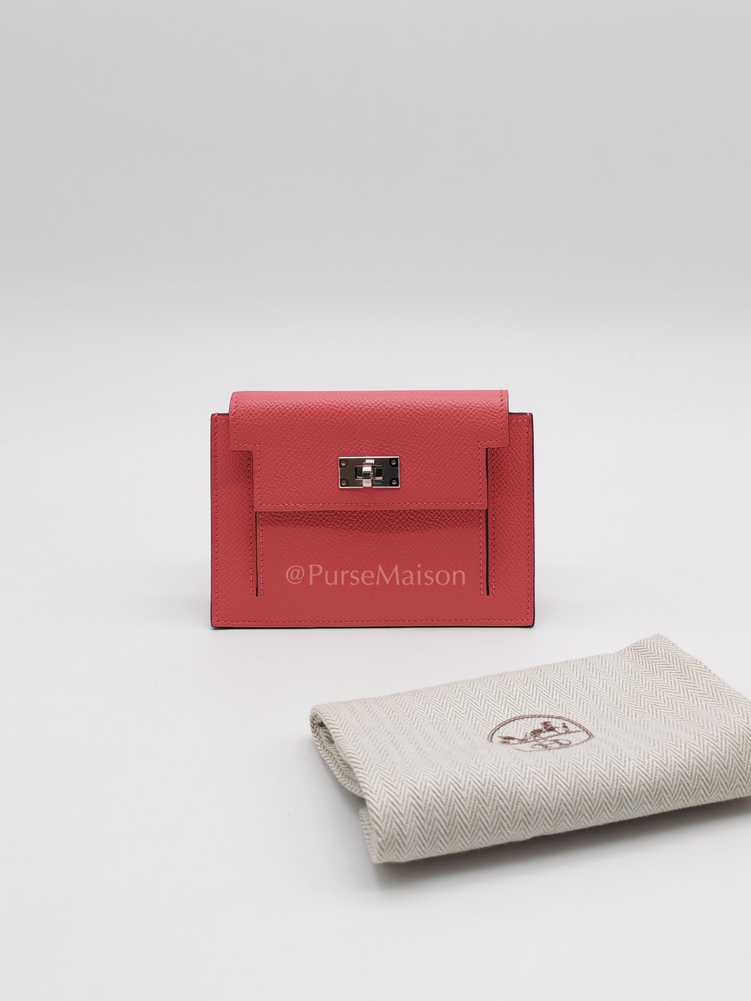 Kelly Pocket Compact Wallet Pink Epsom Leather in Palladium Hardware Stamp Y(2020) | Purse Maison Luxury Bags Shop