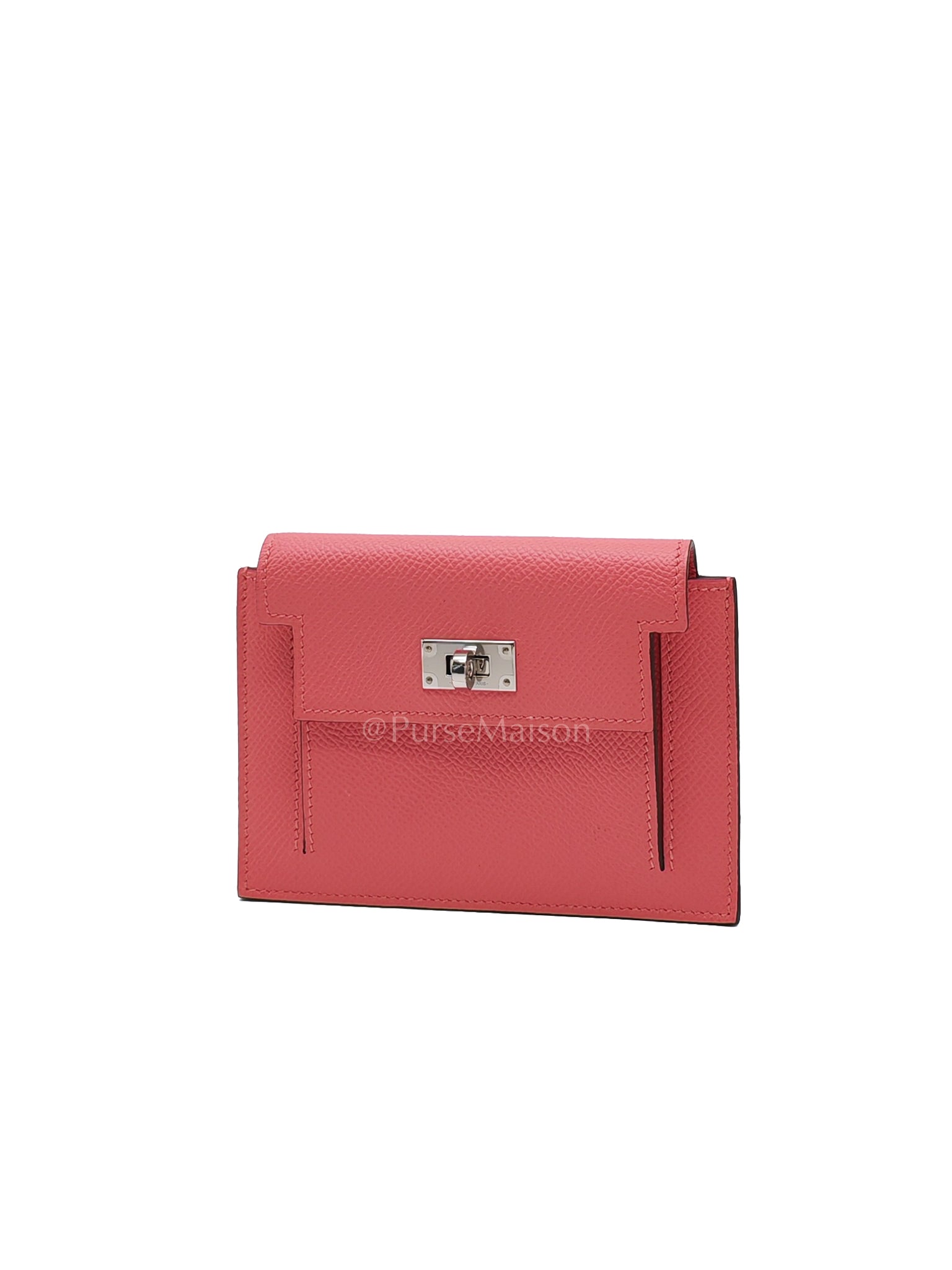 Kelly Pocket Compact Wallet Pink Epsom Leather in Palladium Hardware Stamp Y(2020) | Purse Maison Luxury Bags Shop