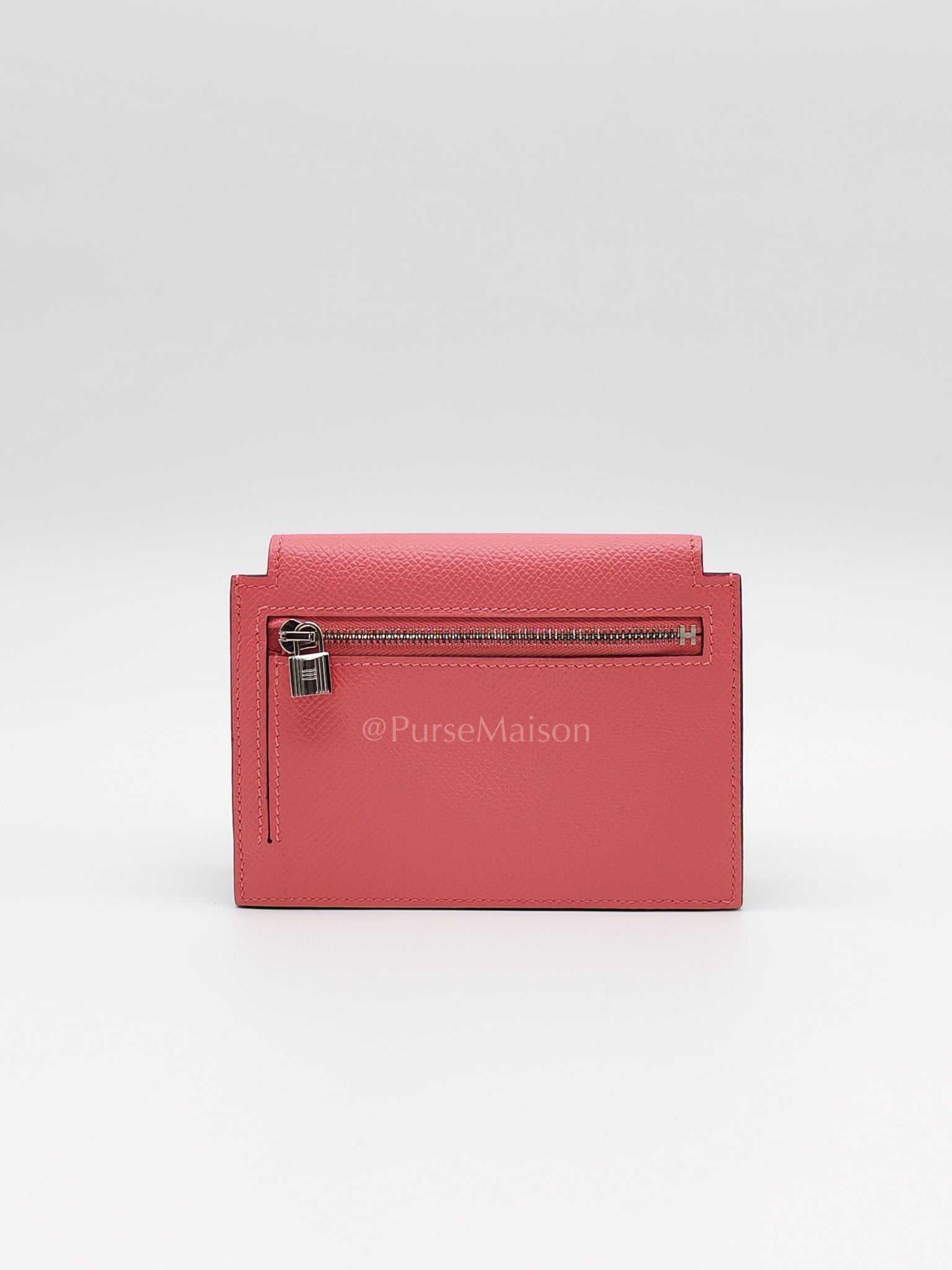Kelly Pocket Compact Wallet Pink Epsom Leather in Palladium Hardware Stamp Y(2020) | Purse Maison Luxury Bags Shop
