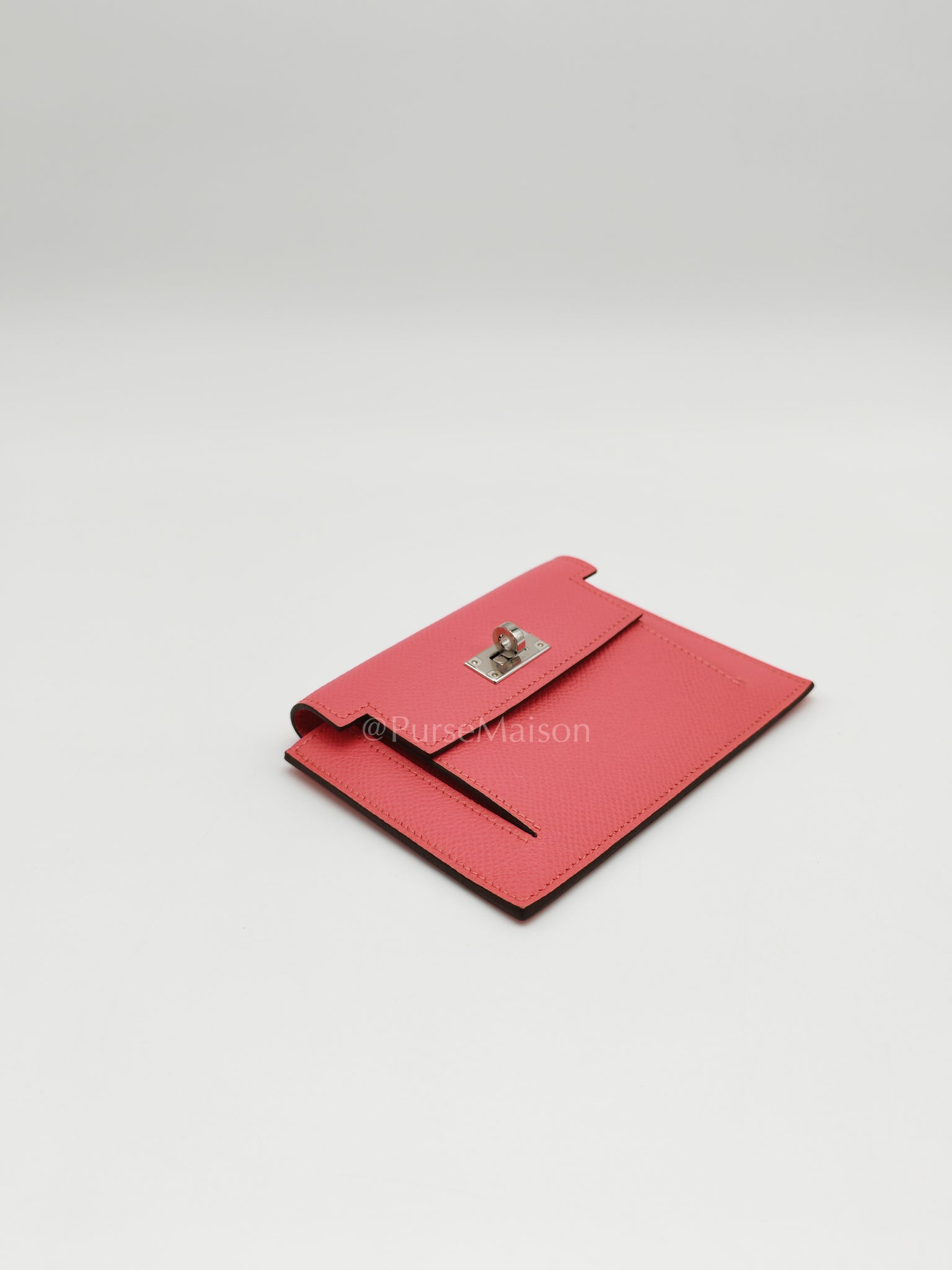 Kelly Pocket Compact Wallet Pink Epsom Leather in Palladium Hardware Stamp Y(2020) | Purse Maison Luxury Bags Shop