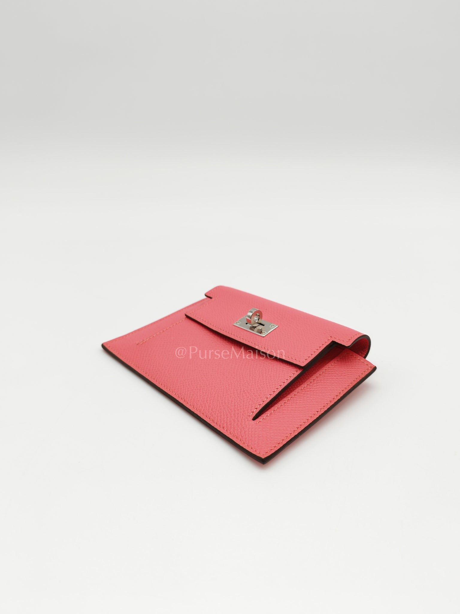 Kelly Pocket Compact Wallet Pink Epsom Leather in Palladium Hardware Stamp Y(2020) | Purse Maison Luxury Bags Shop