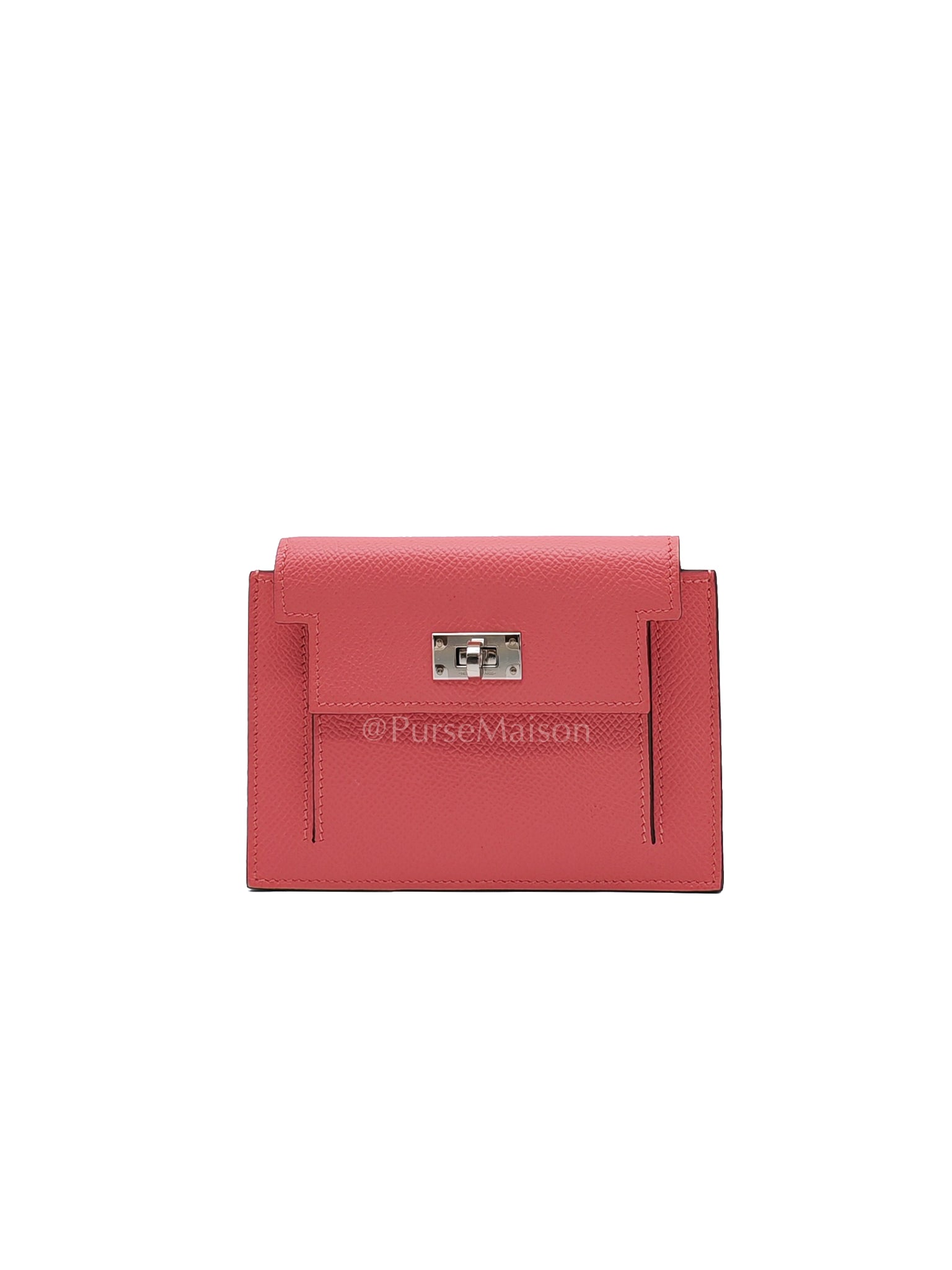 Kelly Pocket Compact Wallet Pink Epsom Leather in Palladium Hardware Stamp Y(2020) | Purse Maison Luxury Bags Shop