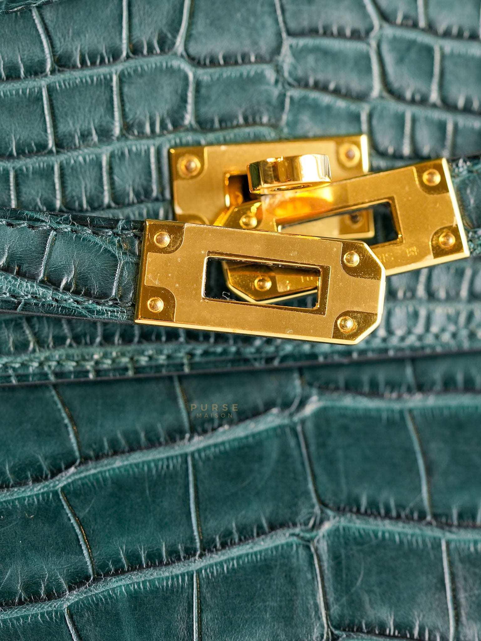 Kelly To Go Alligator Gold Hardware Stamp U | Purse Maison Luxury Bags Shop