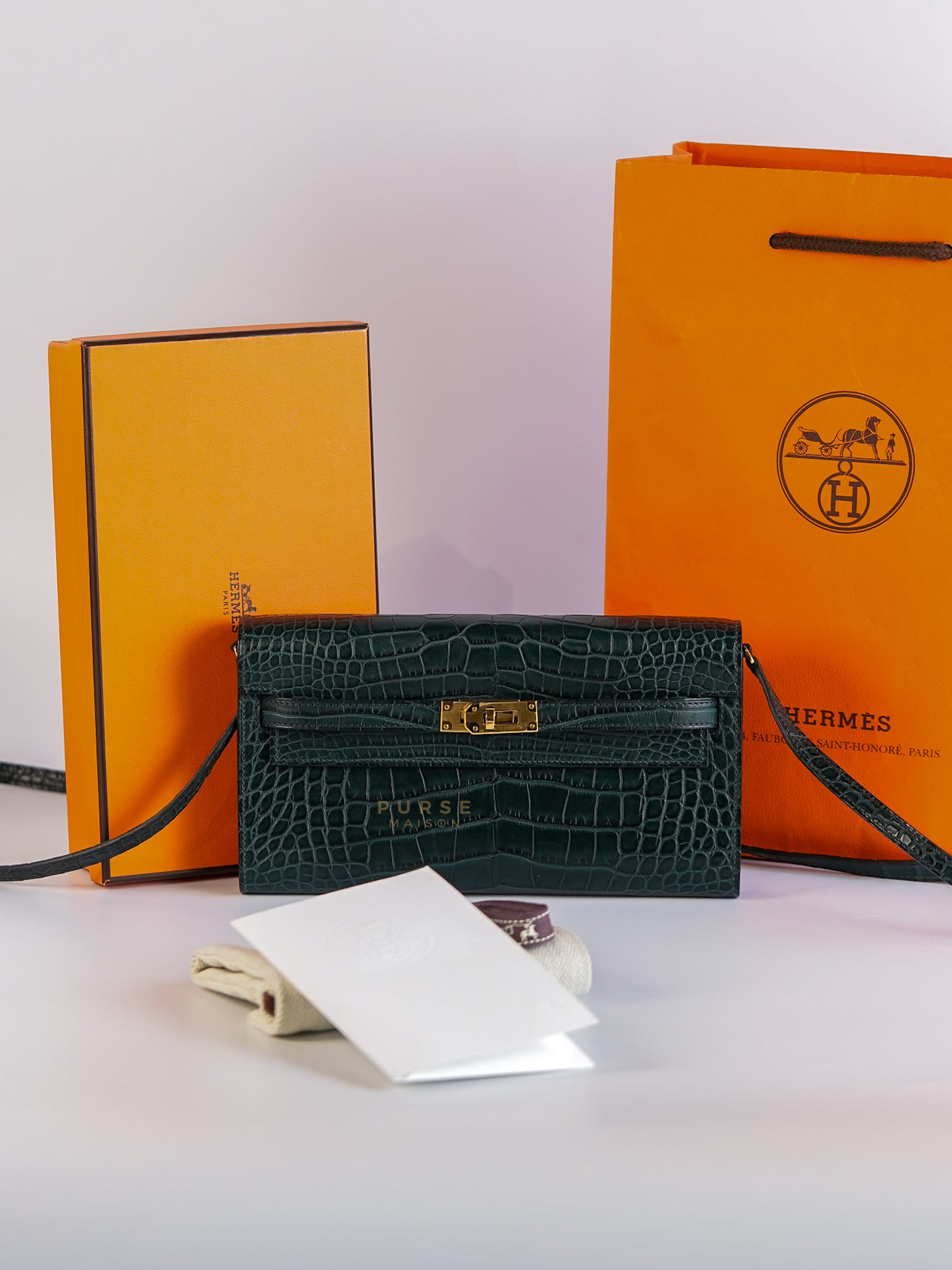 Kelly To Go Alligator Gold Hardware Stamp U | Purse Maison Luxury Bags Shop
