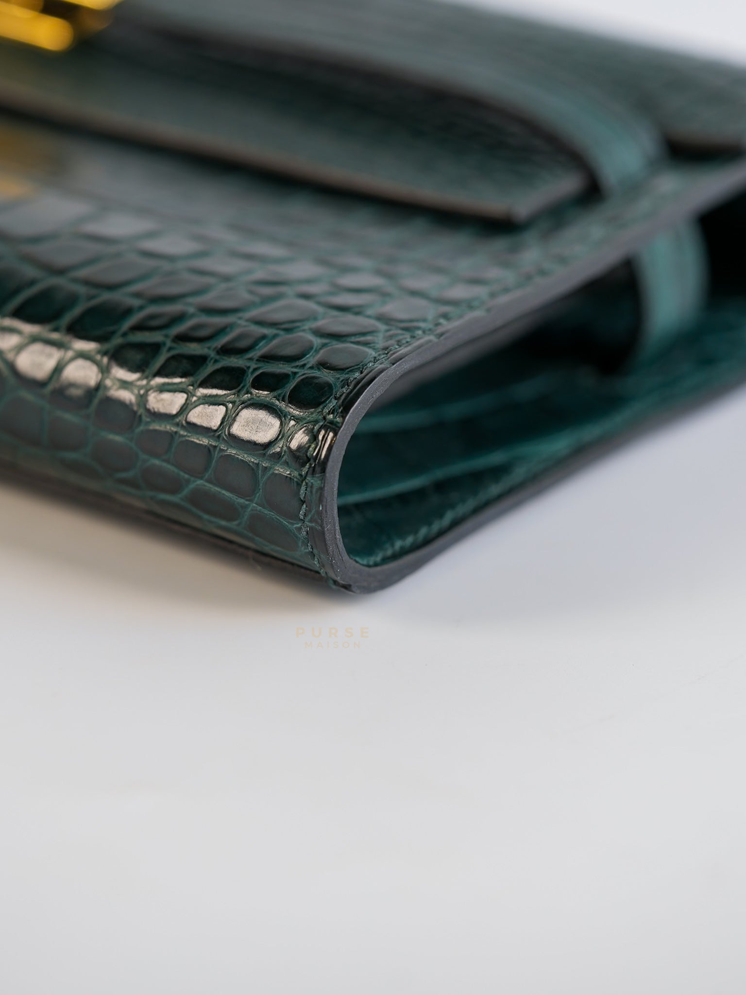 Kelly To Go Alligator Gold Hardware Stamp U | Purse Maison Luxury Bags Shop