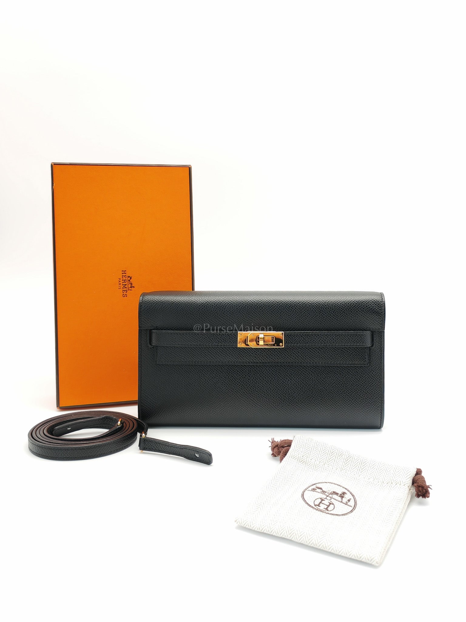 Kelly To Go Black in Epsom Leather and Gold Hardware Stamp Y (2020) | Purse Maison Luxury Bags Shop