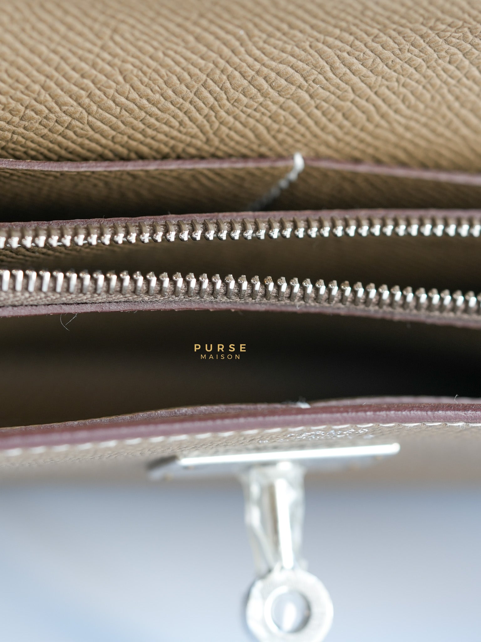 Kelly To Go Etoupe Epsom Leather Palladium Hardware Stamp B | Purse Maison Luxury Bags Shop