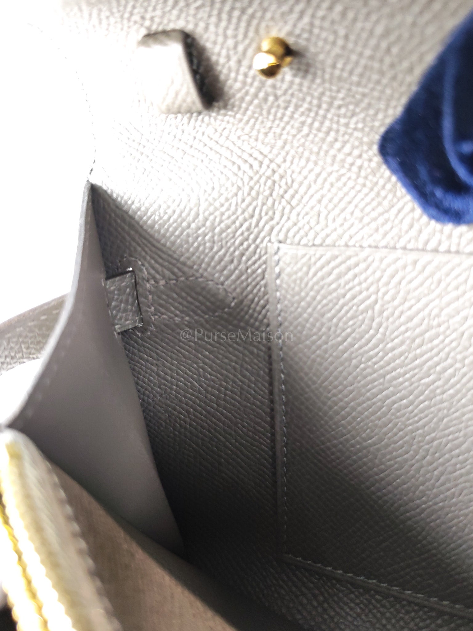 Kelly To Go Gris Meyer in Epsom Leather and Gold Hardware Stamp U (2022) | Purse Maison Luxury Bags Shop