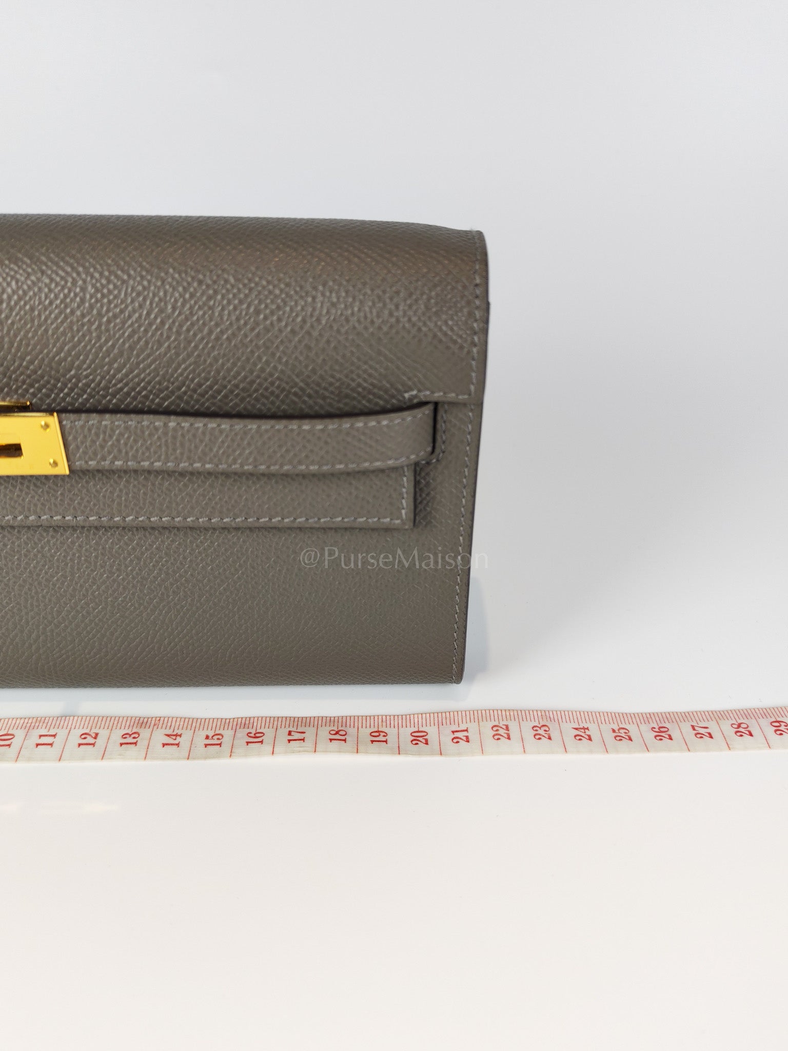 Kelly To Go Gris Meyer in Epsom Leather and Gold Hardware Stamp U (2022) | Purse Maison Luxury Bags Shop