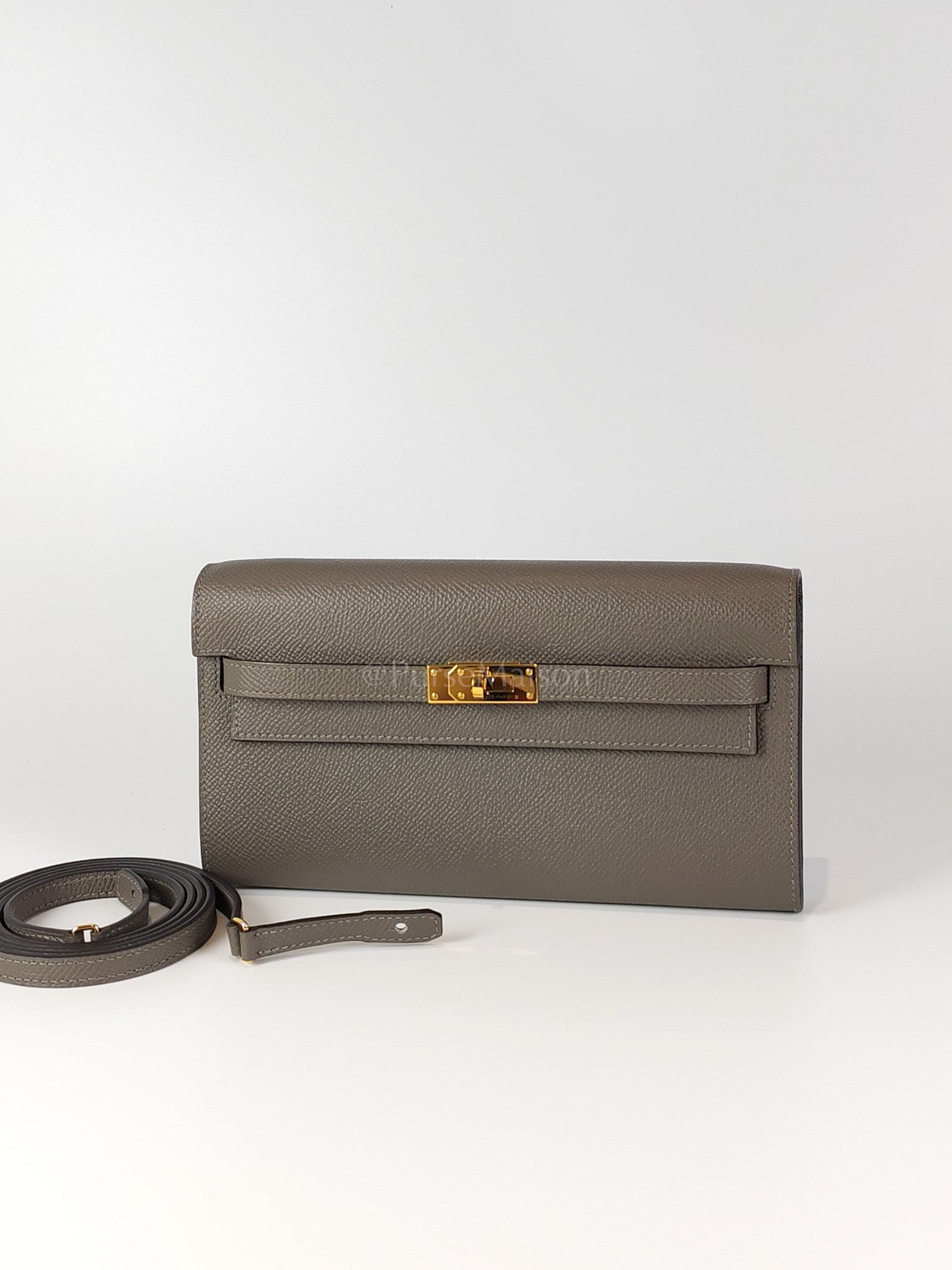 Kelly To Go Gris Meyer in Epsom Leather and Gold Hardware Stamp U (2022) | Purse Maison Luxury Bags Shop