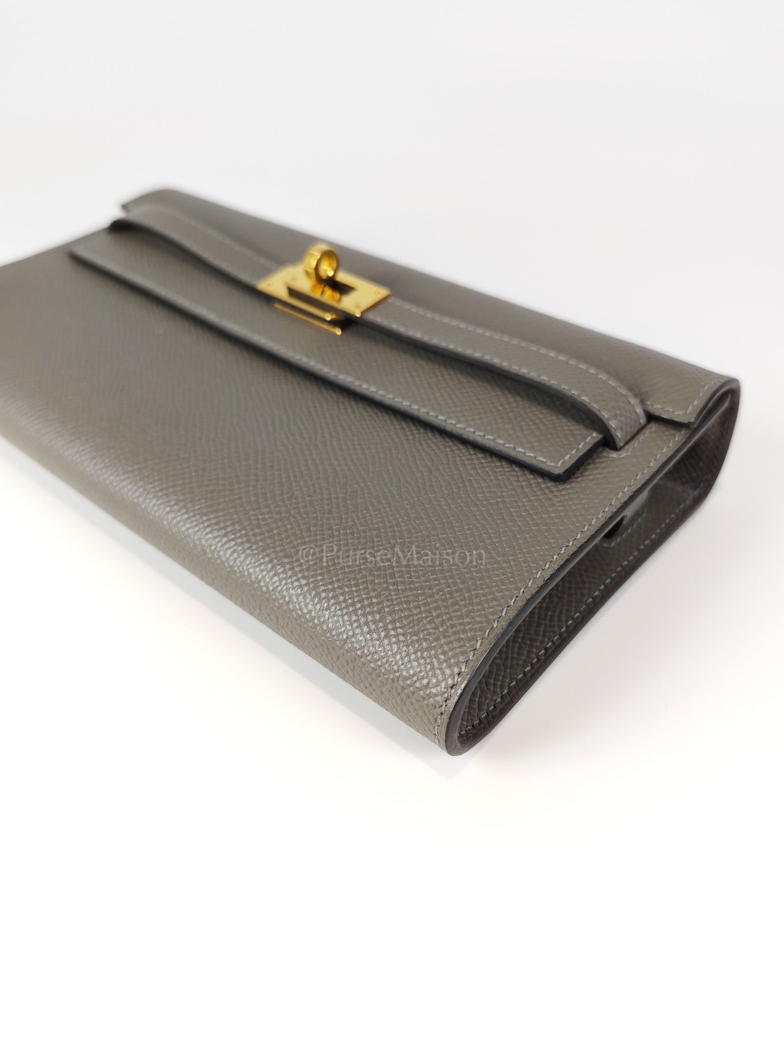 Kelly To Go Gris Meyer in Epsom Leather and Gold Hardware Stamp U (2022) | Purse Maison Luxury Bags Shop