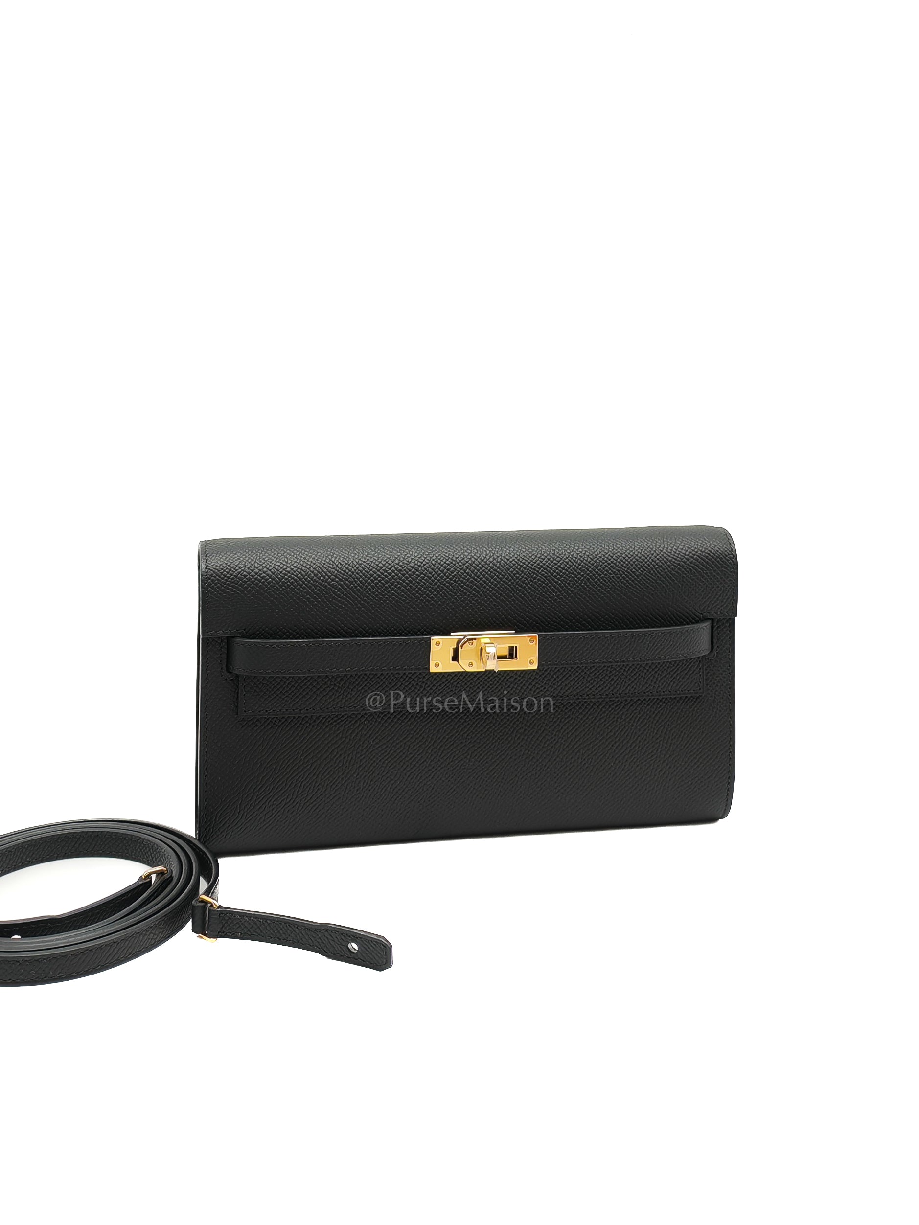 Kelly To Go in Black Epsom Leather & Gold Hardware Stamp G (2026) | Purse Maison Luxury Bags Shop