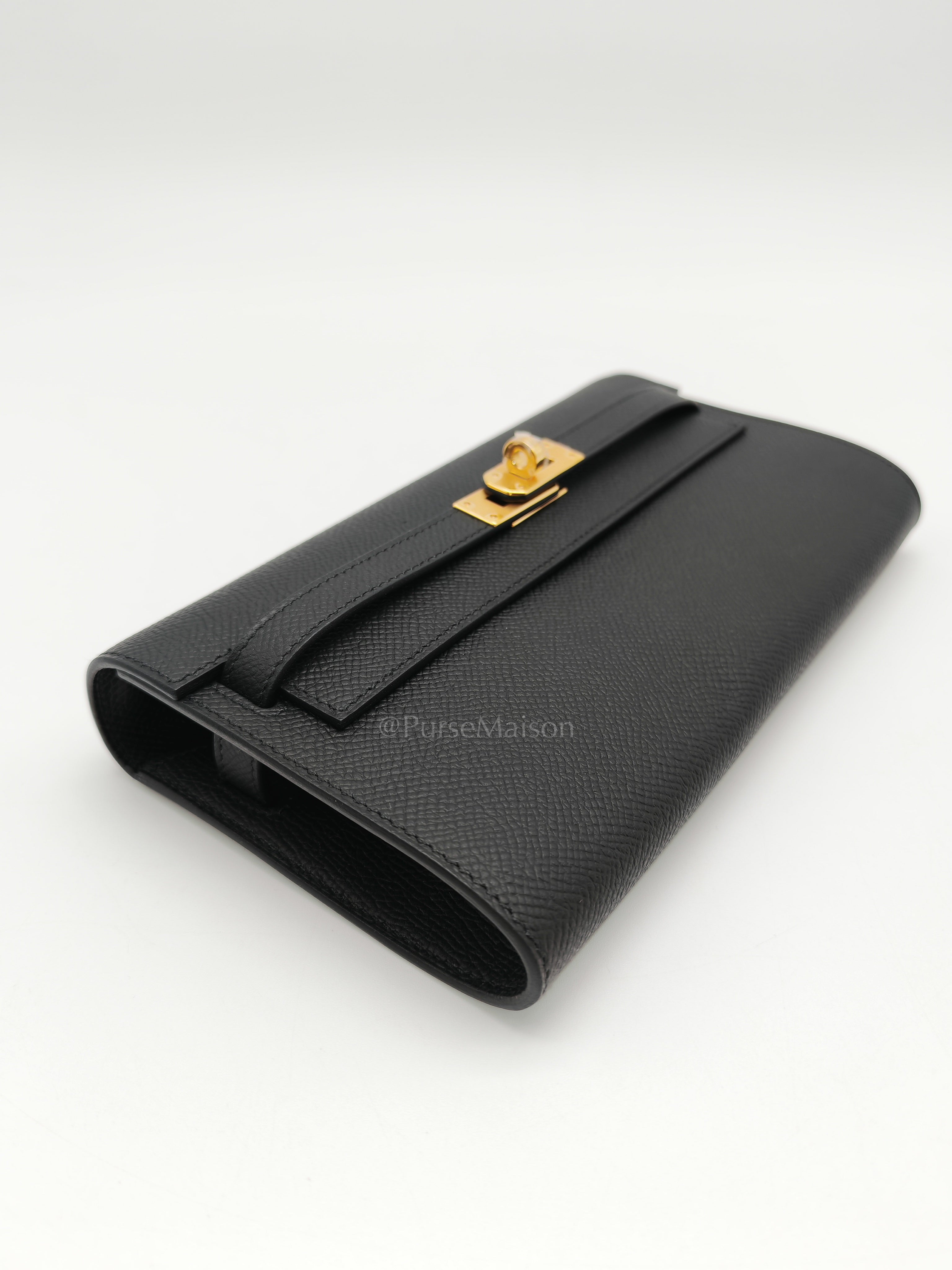 Kelly To Go in Black Epsom Leather & Gold Hardware Stamp G (2026) | Purse Maison Luxury Bags Shop