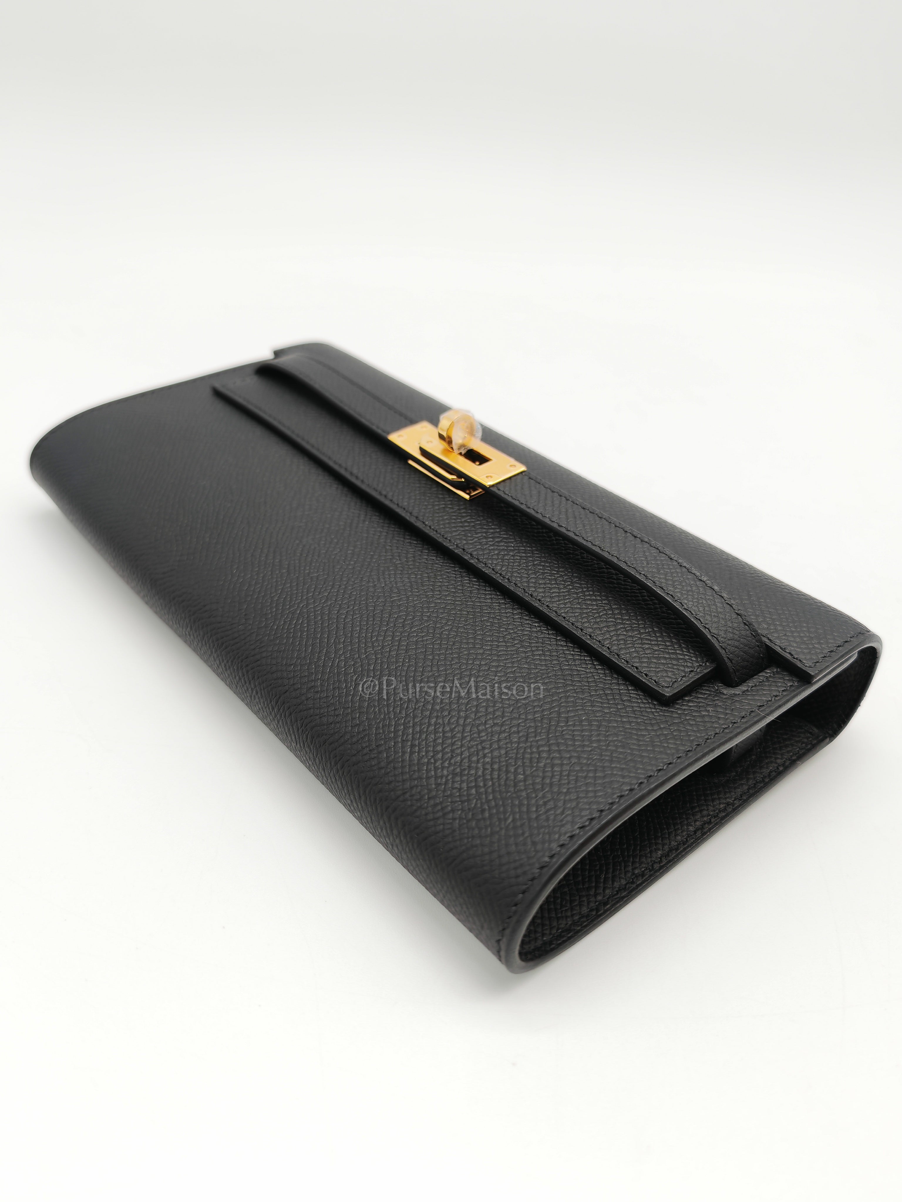 Kelly To Go in Black Epsom Leather & Gold Hardware Stamp G (2026) | Purse Maison Luxury Bags Shop