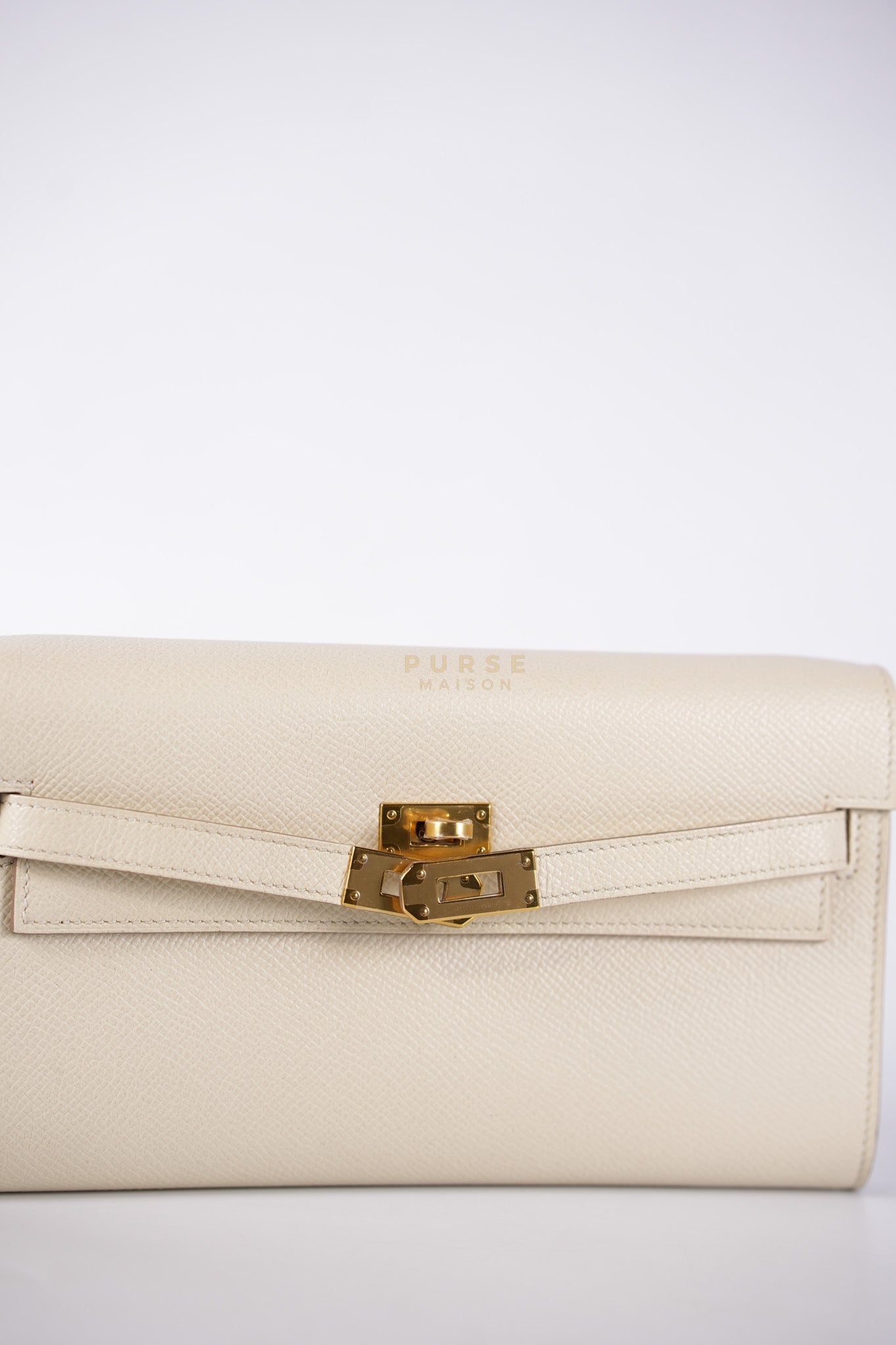 Kelly To Go in Craie Epsom Leather and Gold Hardware Stamp Y (2020) | Purse Maison Luxury Bags Shop