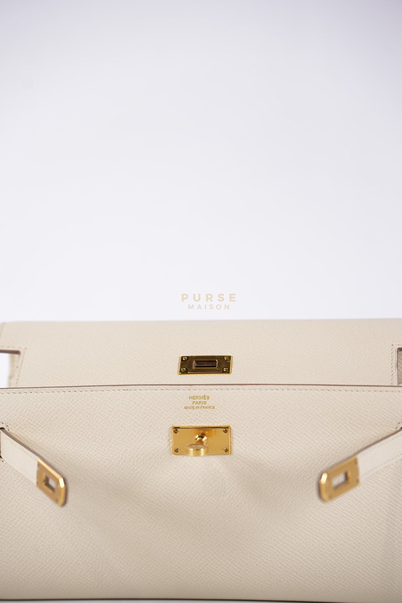 Kelly To Go in Craie Epsom Leather and Gold Hardware Stamp Y (2020) | Purse Maison Luxury Bags Shop