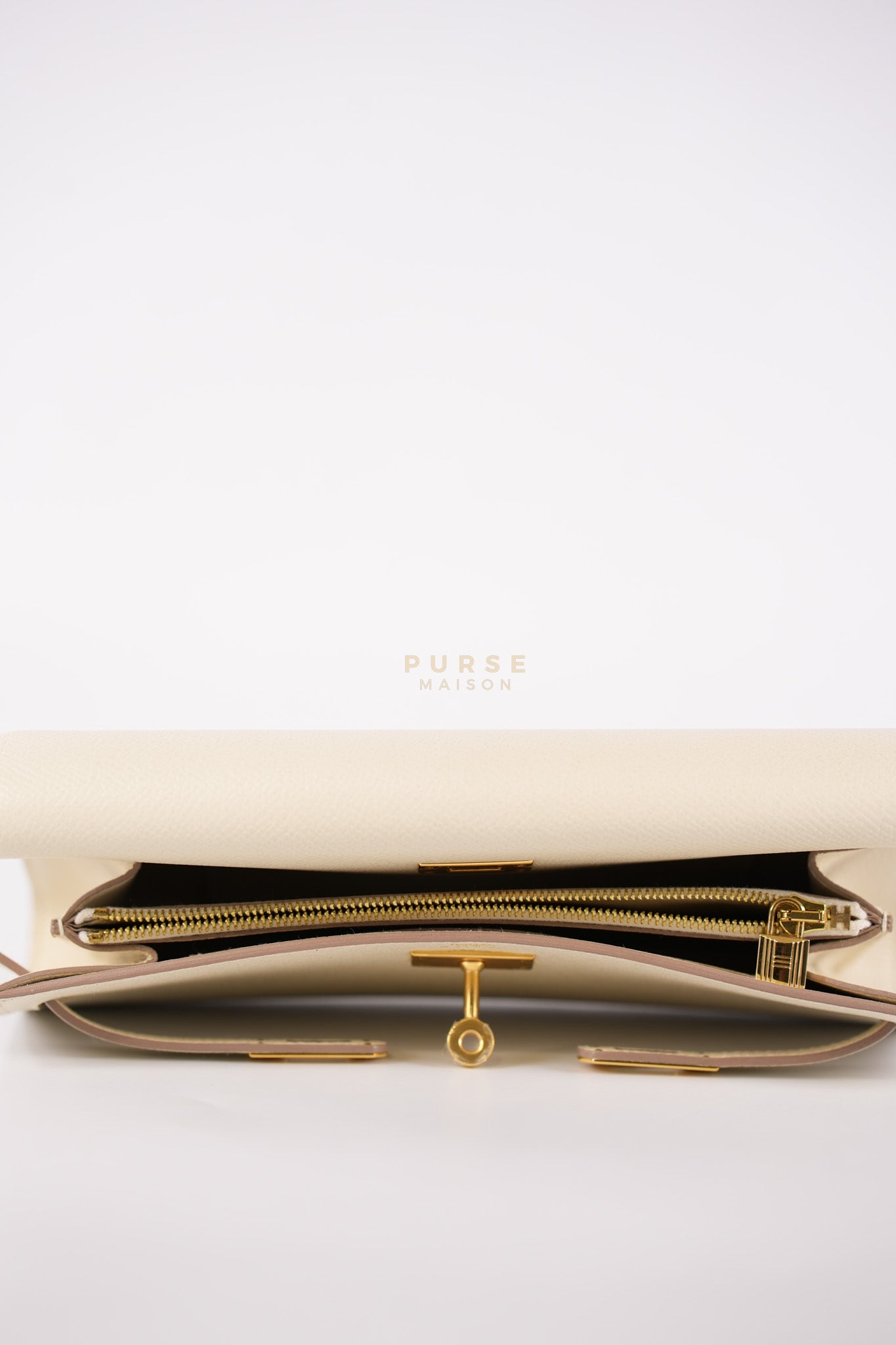 Kelly To Go in Craie Epsom Leather and Gold Hardware Stamp Y (2020) | Purse Maison Luxury Bags Shop