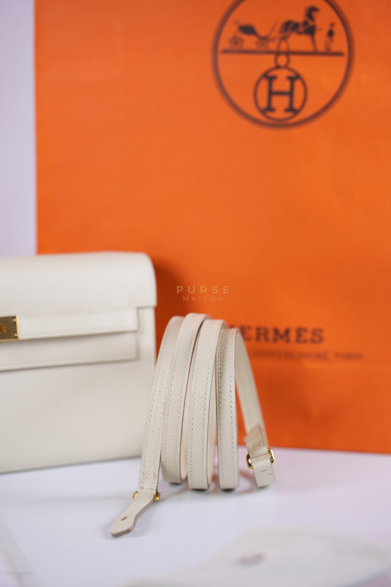 Kelly To Go in Craie Epsom Leather and Gold Hardware Stamp Y (2020) | Purse Maison Luxury Bags Shop