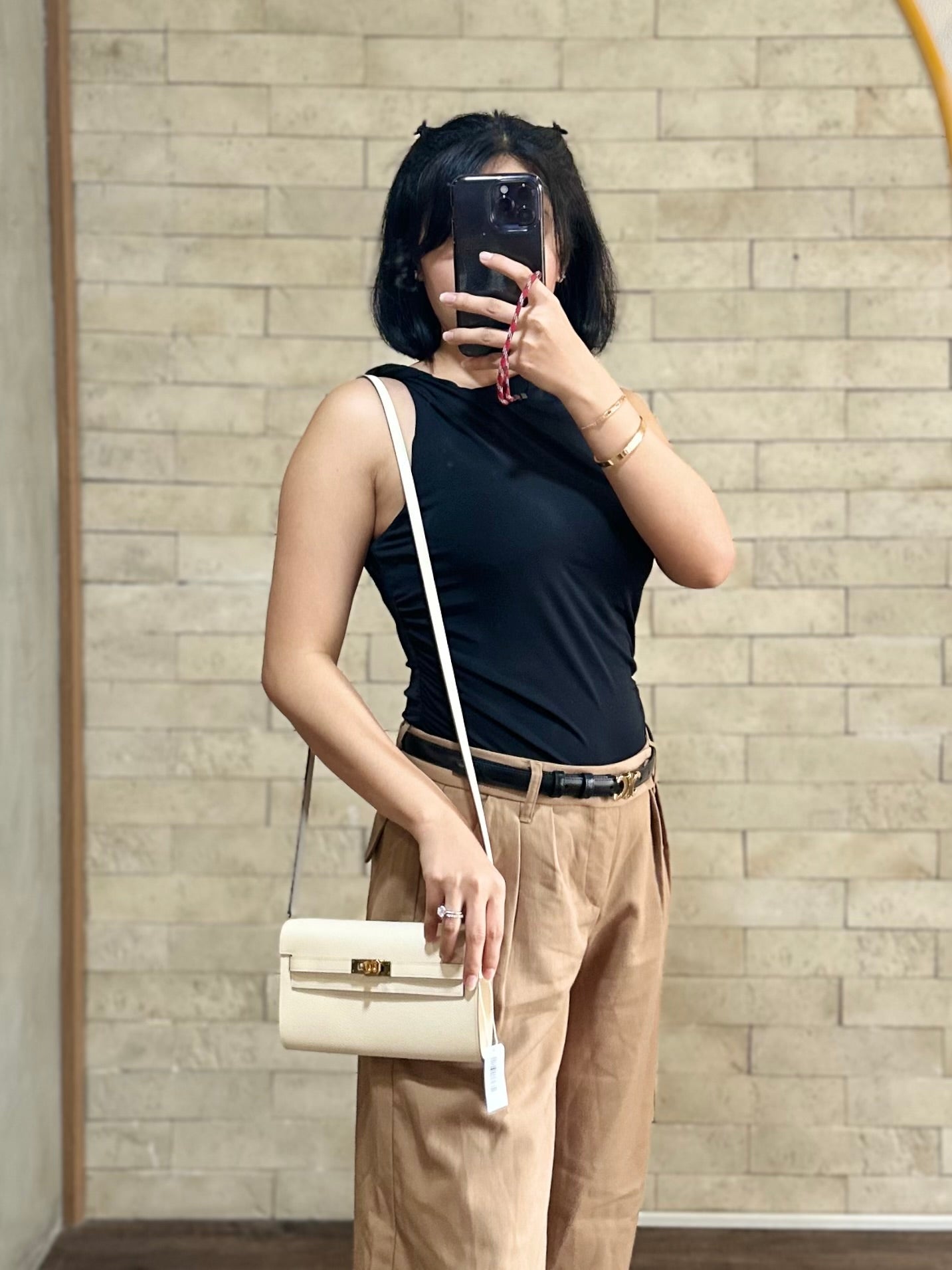 Kelly To Go in Craie Epsom Leather and Gold Hardware Stamp Y (2020) | Purse Maison Luxury Bags Shop