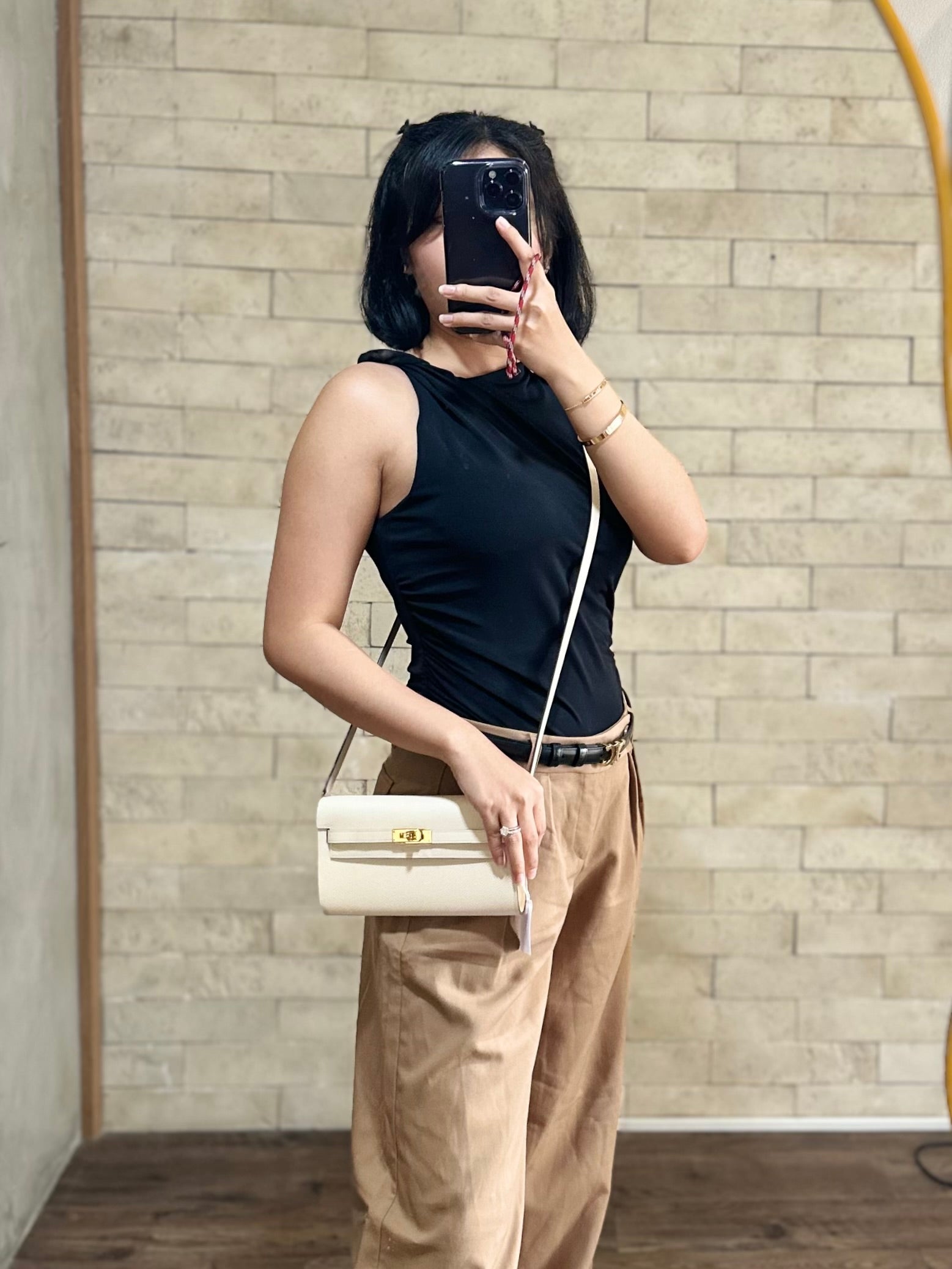 Kelly To Go in Craie Epsom Leather and Gold Hardware Stamp Y (2020) | Purse Maison Luxury Bags Shop