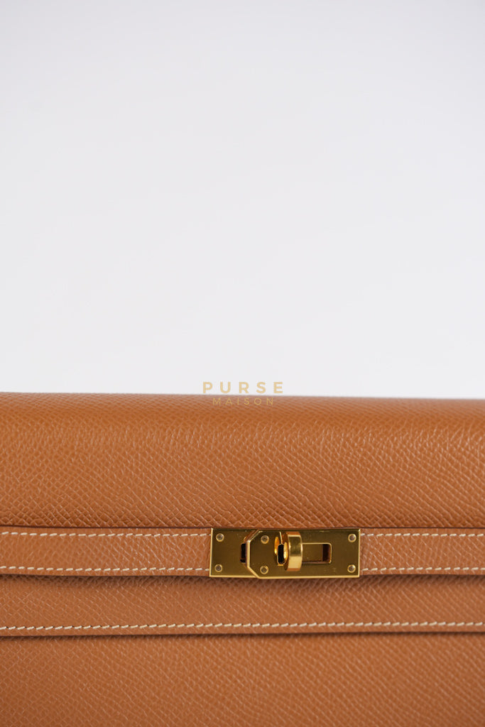 Kelly To Go in Gold Epsom Leather and Gold Hardware Stamp Y (2020) | Purse Maison Luxury Bags Shop