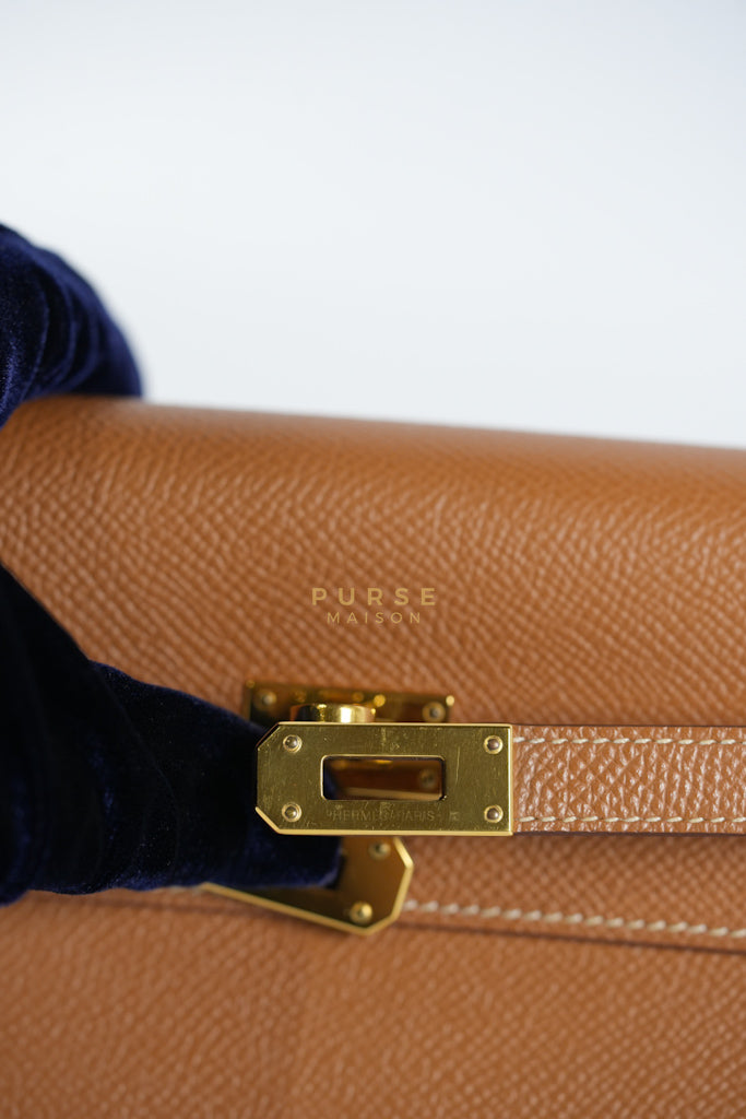 Kelly To Go in Gold Epsom Leather and Gold Hardware Stamp Y (2020) | Purse Maison Luxury Bags Shop