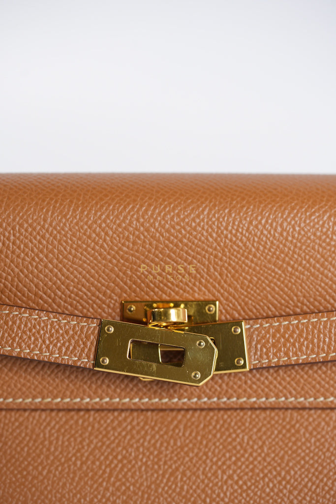 Kelly To Go in Gold Epsom Leather and Gold Hardware Stamp Y (2020) | Purse Maison Luxury Bags Shop