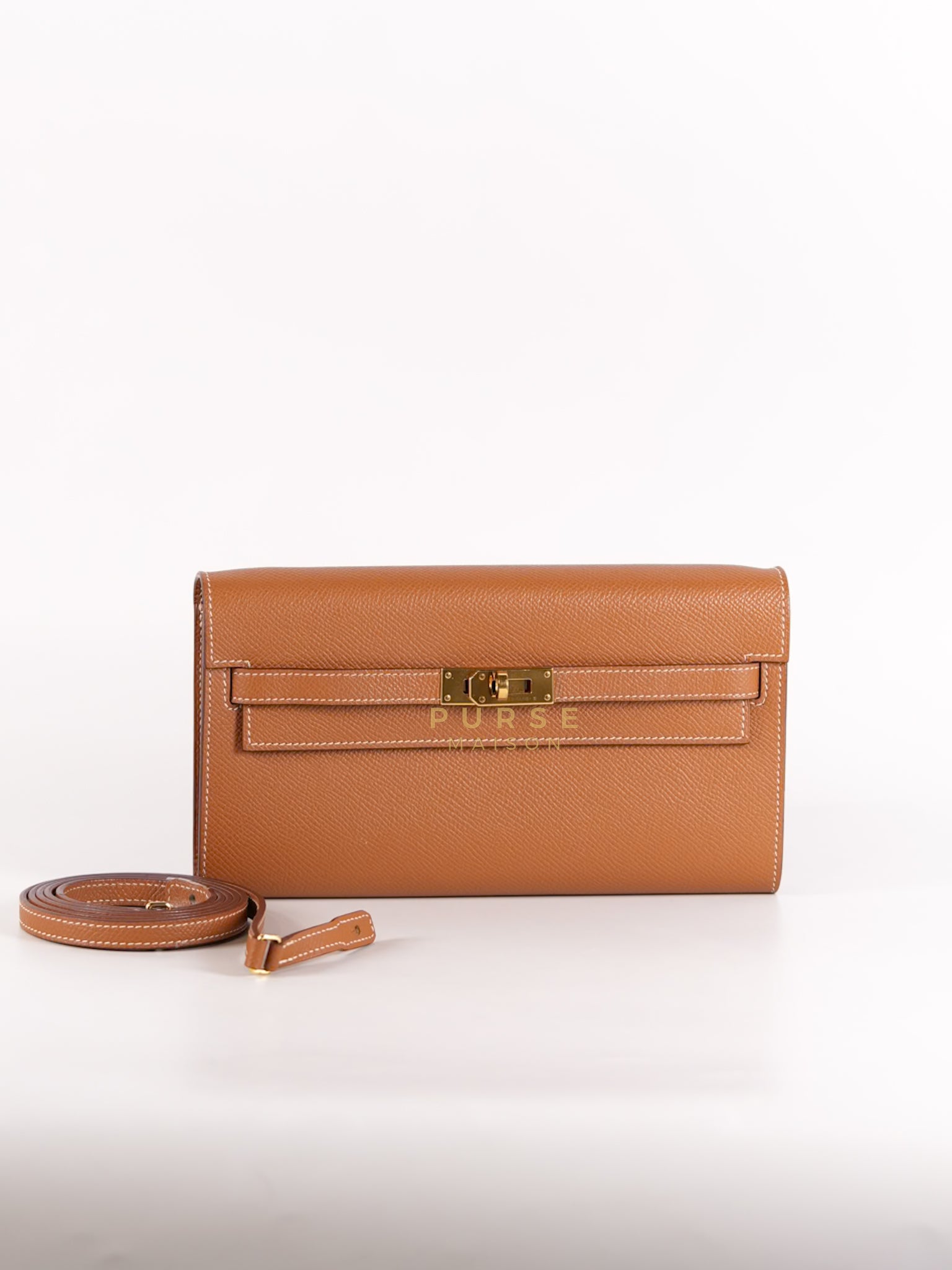 Kelly To Go in Gold Epsom Leather and Gold Hardware Stamp Y (2020) | Purse Maison Luxury Bags Shop