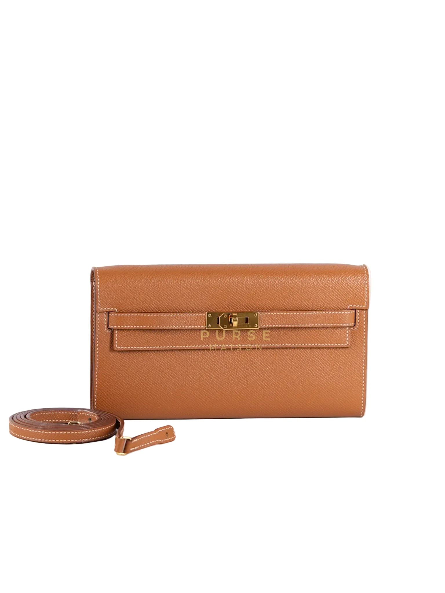 Kelly To Go in Gold Epsom Leather and Gold Hardware Stamp Y (2020) | Purse Maison Luxury Bags Shop