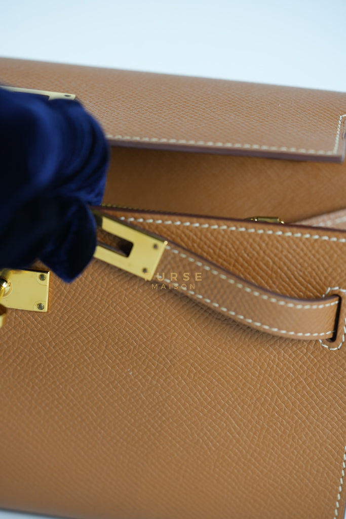 Kelly To Go in Gold Epsom Leather and Gold Hardware Stamp Y (2020) | Purse Maison Luxury Bags Shop