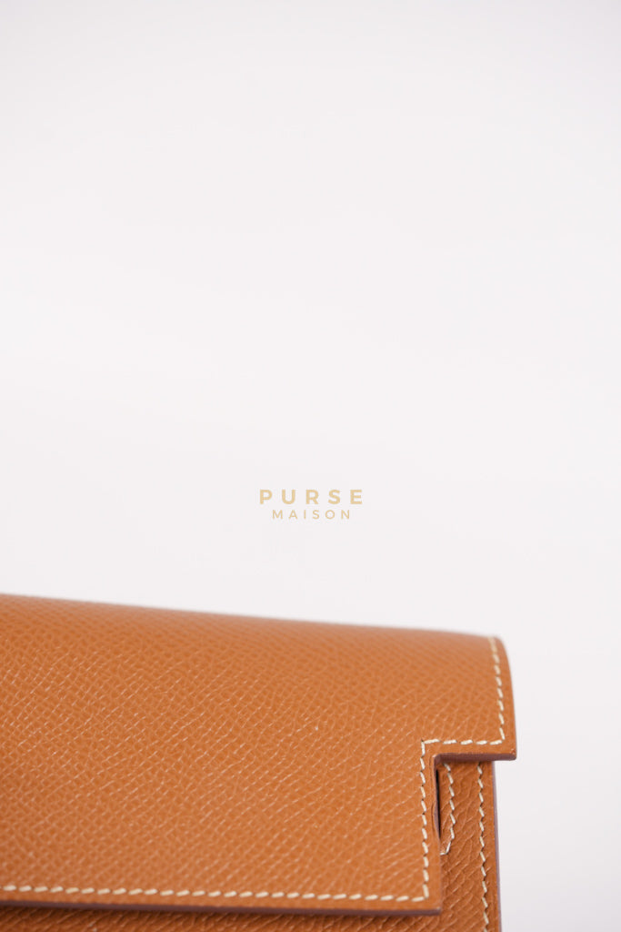 Kelly To Go in Gold Epsom Leather and Gold Hardware Stamp Y (2020) | Purse Maison Luxury Bags Shop