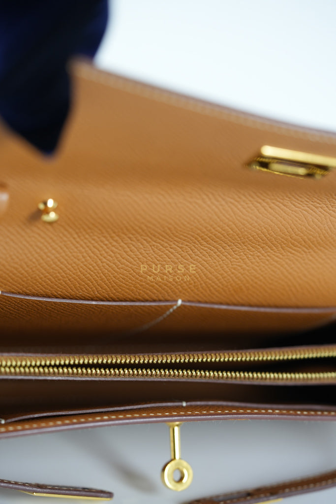 Kelly To Go in Gold Epsom Leather and Gold Hardware Stamp Y (2020) | Purse Maison Luxury Bags Shop