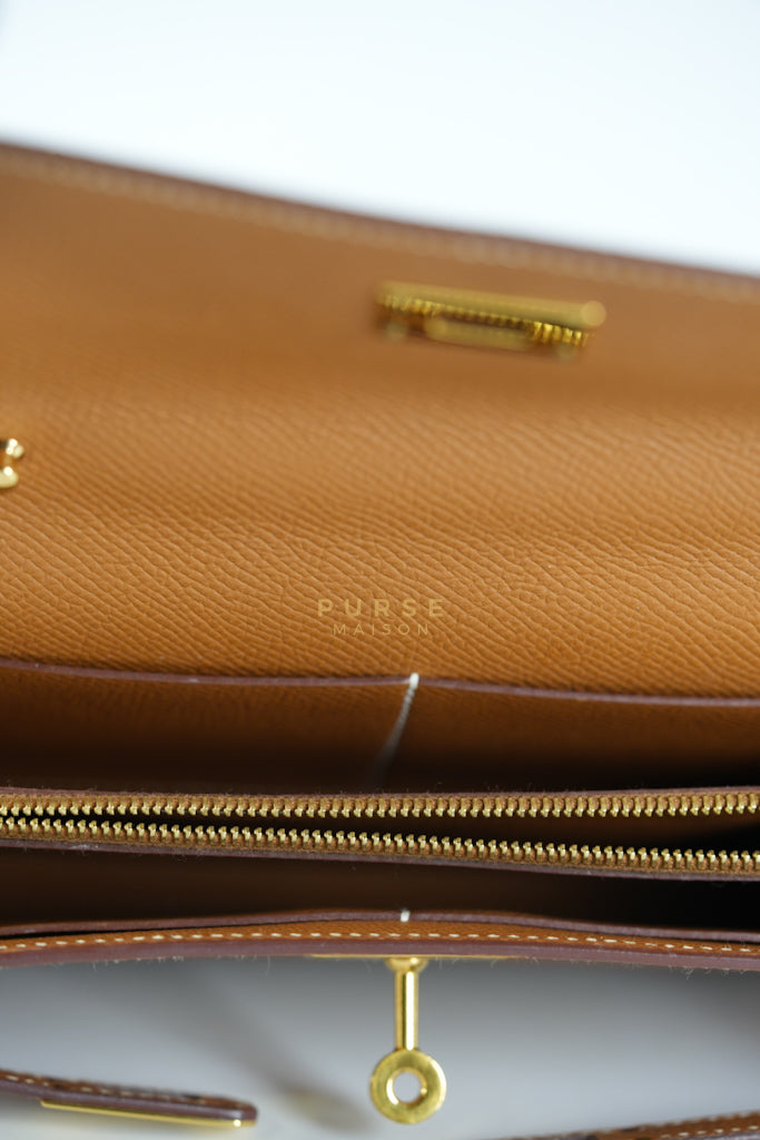 Kelly To Go in Gold Epsom Leather and Gold Hardware Stamp Y (2020) | Purse Maison Luxury Bags Shop