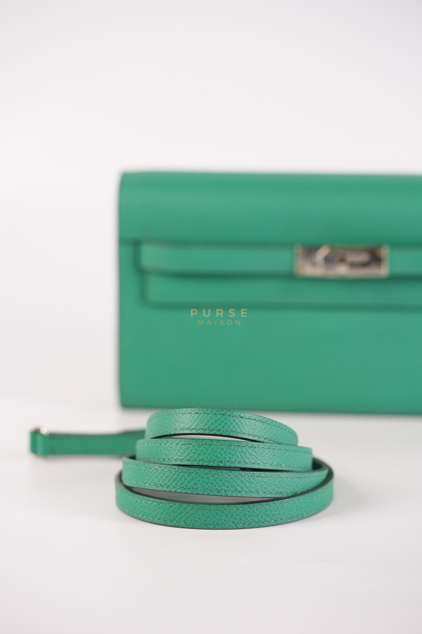 Kelly To Go in Vert(Green) Epsom Leather & Palladium Hardware Stamp Y(2020) | Purse Maison Luxury Bags Shop