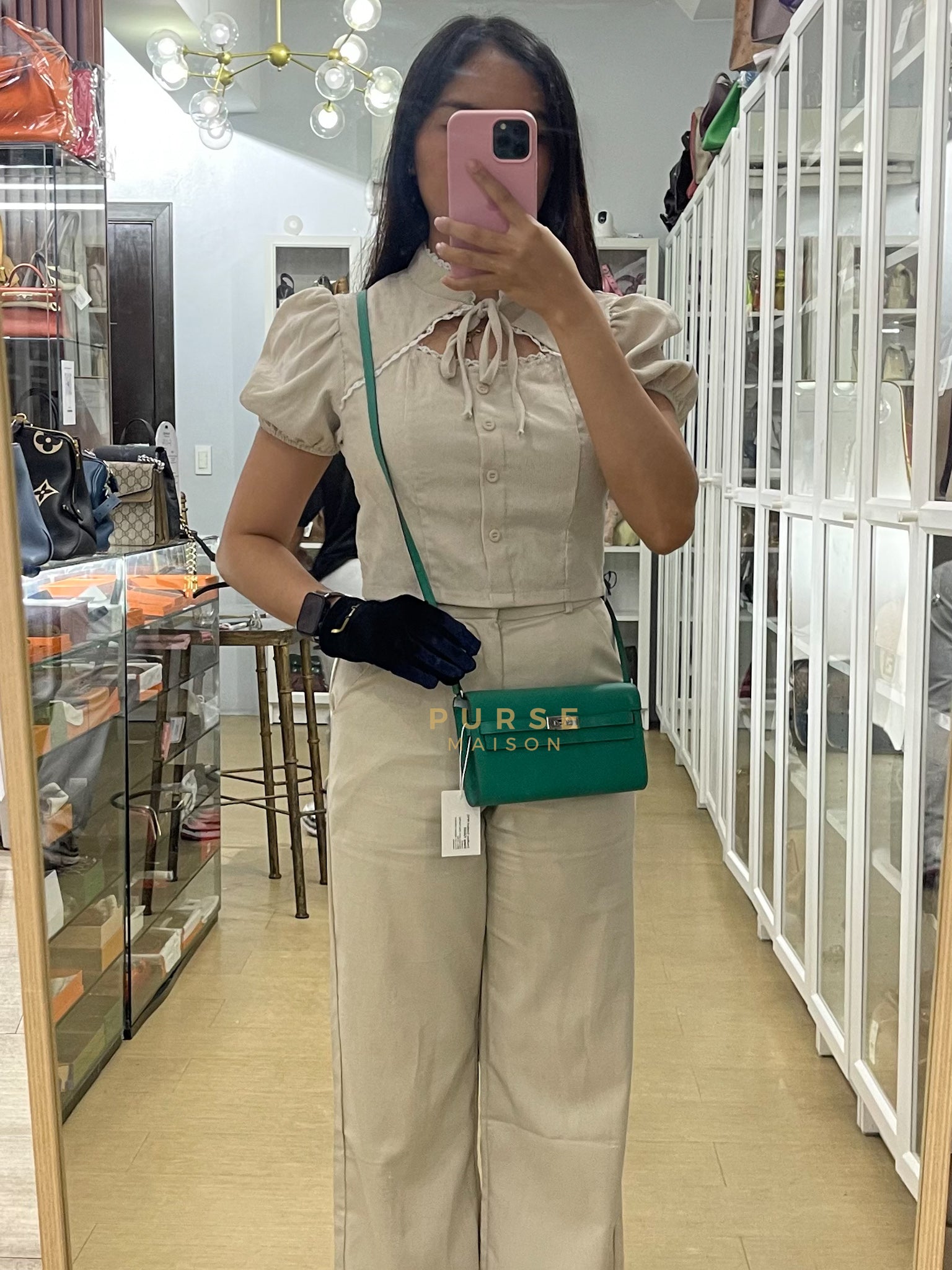 Kelly To Go in Vert(Green) Epsom Leather & Palladium Hardware Stamp Y(2020) | Purse Maison Luxury Bags Shop