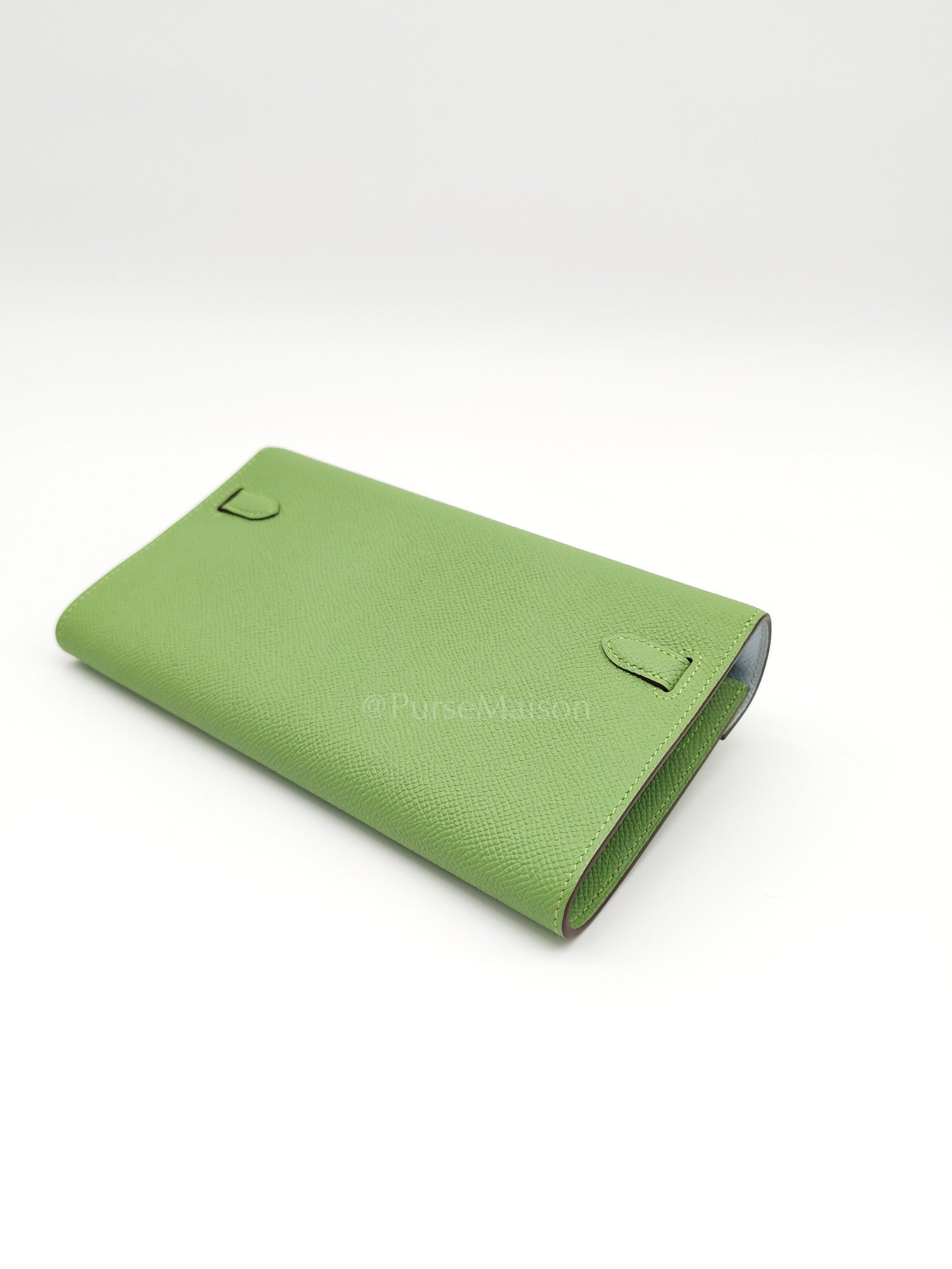 Kelly To Go Vert Criquet and Blue Brume Interior in Epsom Leather and Gold Hardware Stamp Y (2020) | Purse Maison Luxury Bags Shop
