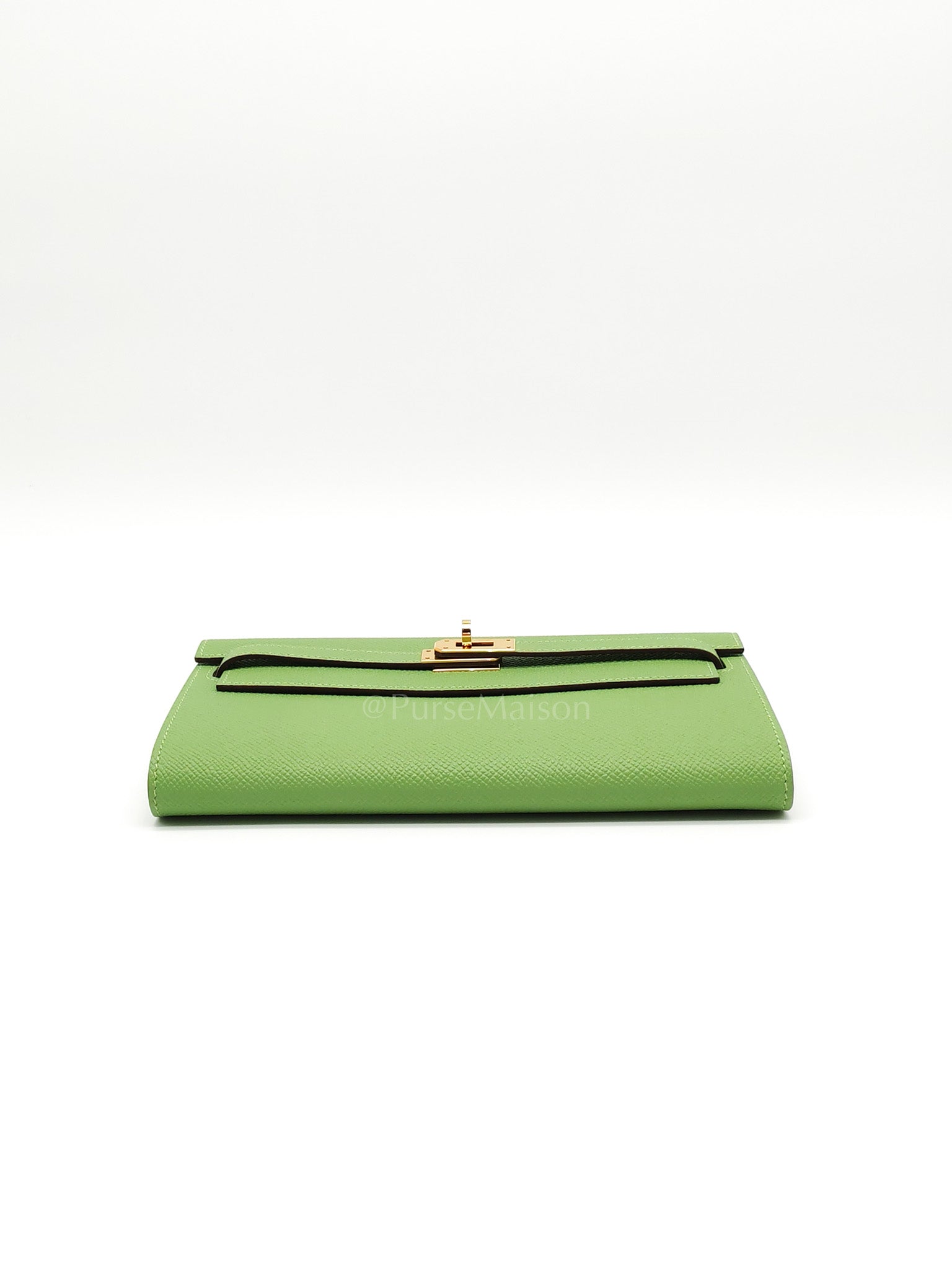 Kelly To Go Vert Criquet and Blue Brume Interior in Epsom Leather and Gold Hardware Stamp Y (2020) | Purse Maison Luxury Bags Shop